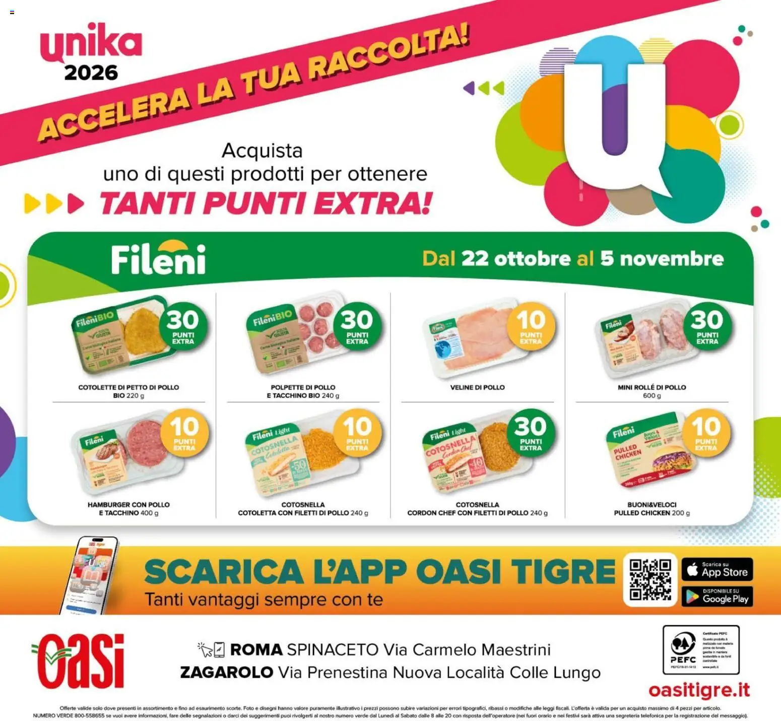 Anteprima dell'opuscolo Oasi volantino Zagarolo dal negozio Oasi valido da 22/10/2026 - Hamburger, Pollo, Polpette, Tacchino, Petto di Pollo, Tè, Veline, Cotolette di petto di pollo