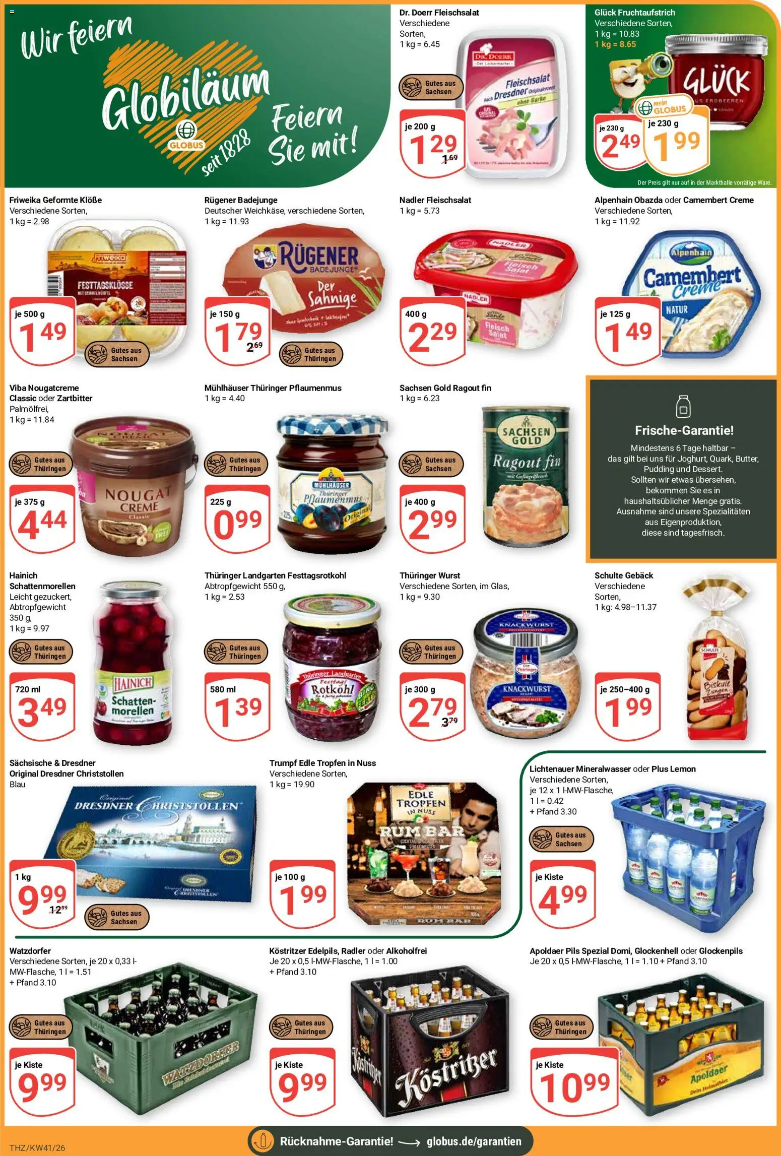Vorschau von dem Prospekt des Geschäftes Globus, gültig ab dem 05.10.2026 - Wurst, Erdbeeren, Salat, Rotkohl, Radler, Creme, Pils, Kostritzer