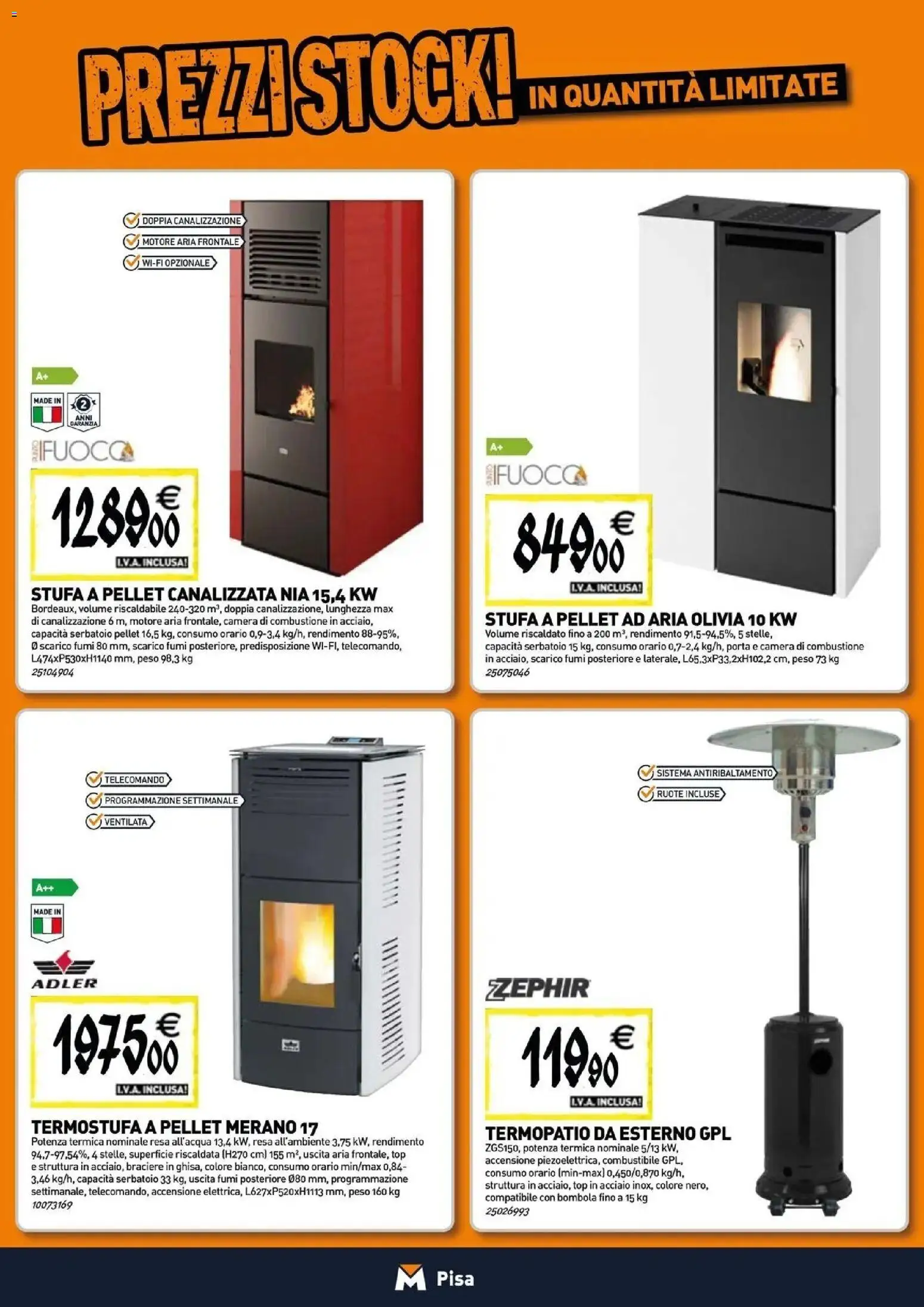 Anteprima dell'opuscolo TECNOMAT catalogo Pisa dal negozio TECNOMAT valido da 29/10/2026 - Stufa a pellet, Pellet, Top, Porta, Telecomando, Stufa