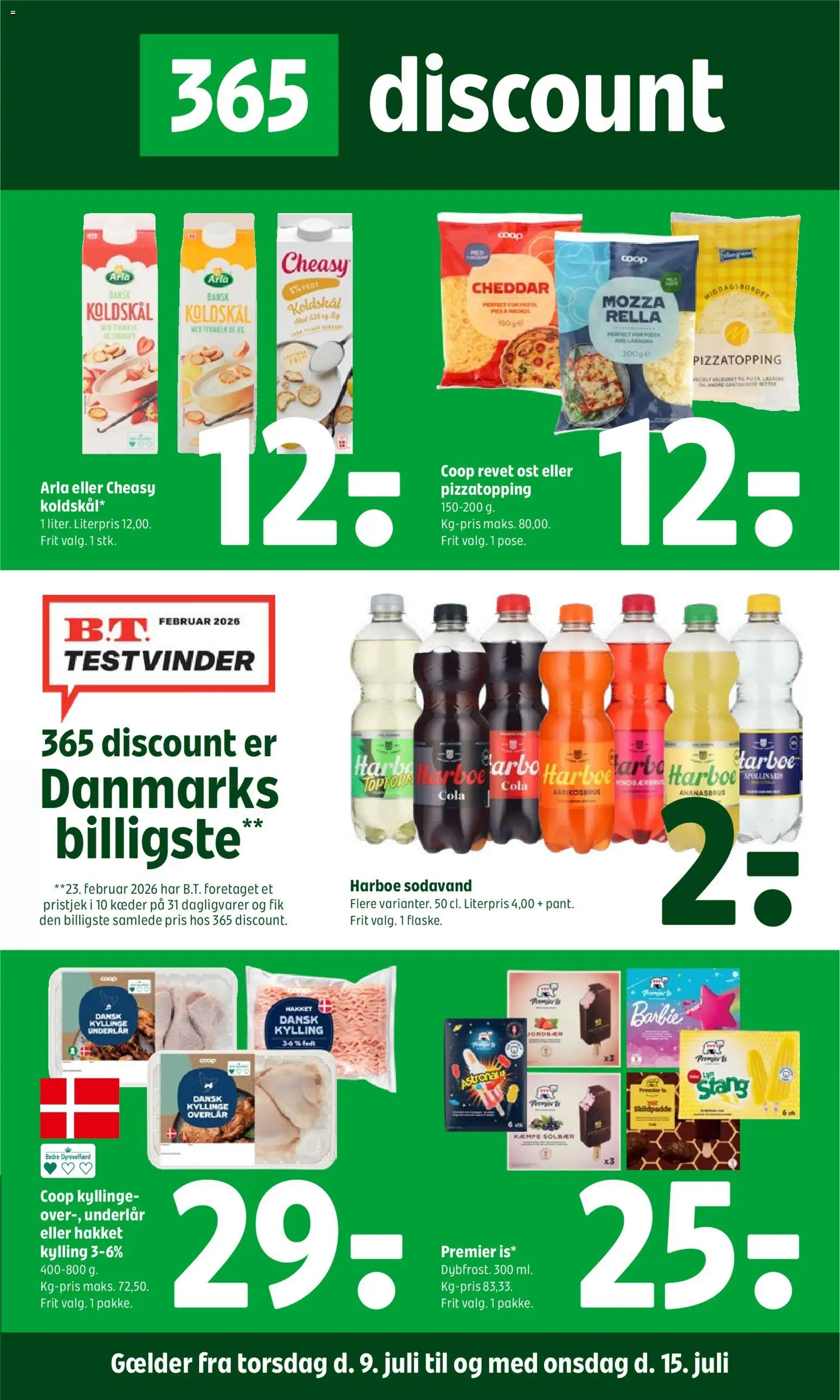 Eksempel på tilbudsavis Coop 365 - Tilbudsavis uge 28 fra butik Coop 365 gyldig fra 09/07/2026 - Dagligvarer, Ost, Koldskål, Sodavand, Cola, Solbær, Cheddar