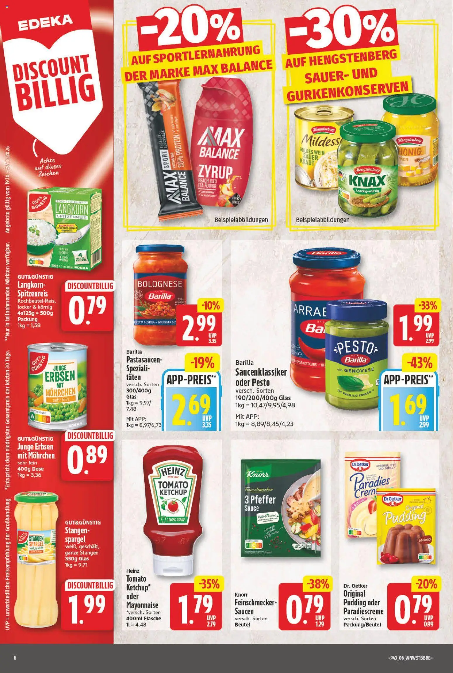 Vorschau von dem Prospekt des Geschäftes NP Discount, gültig ab dem 19.10.2026 - Wein, Spargel, Mayonnaise, Barilla, Pudding, Ketchup, Pfeffer, Kraut