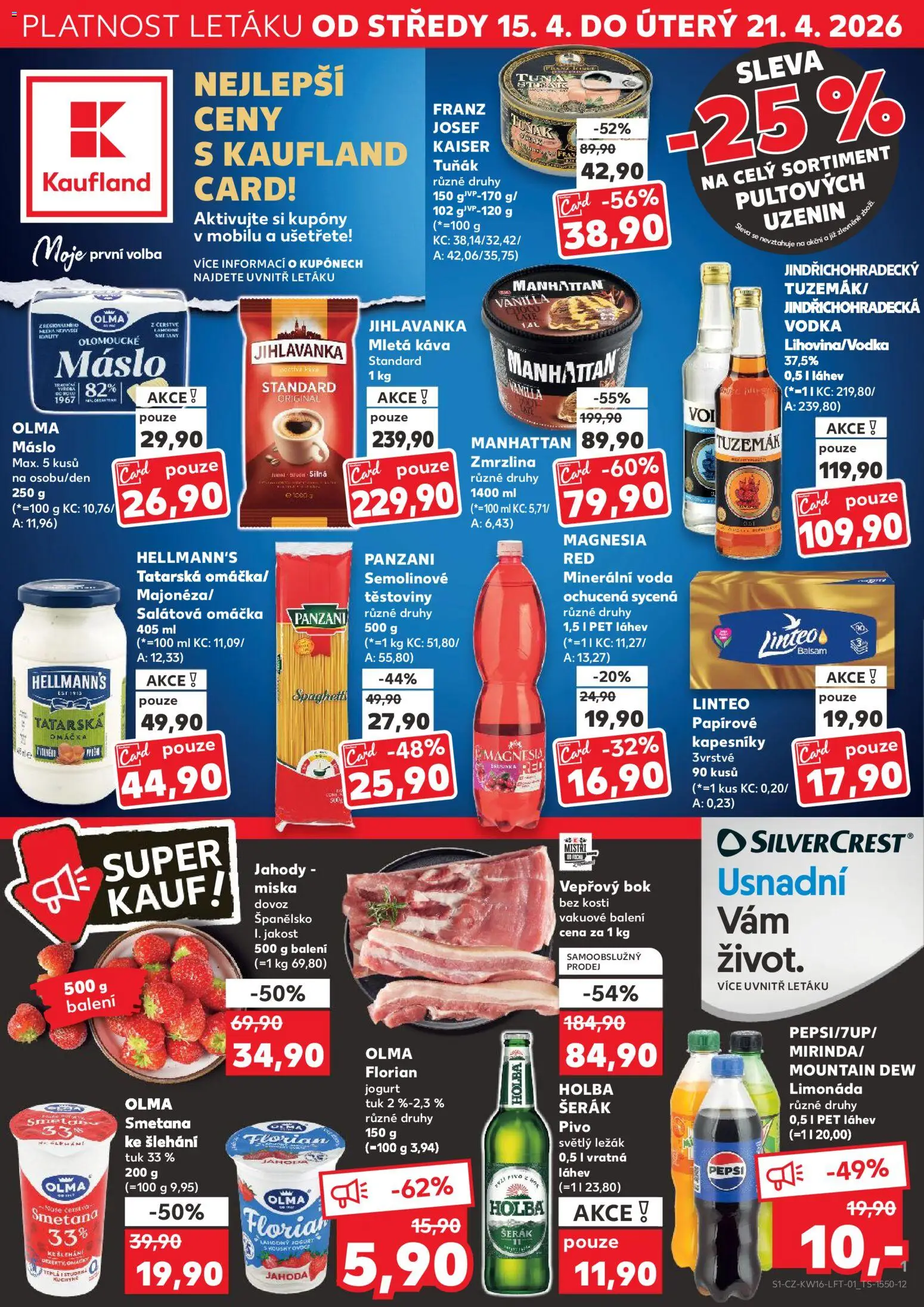 Náhled nabídky: Kaufland Kaufland leták platný od 15.04.2026 - Zmrzlina, Vodka, Manhattan zmrzlina, Vepřový bok, Limonáda, Semolinové těstoviny, Kapesníky, Vepřový bok bez kosti