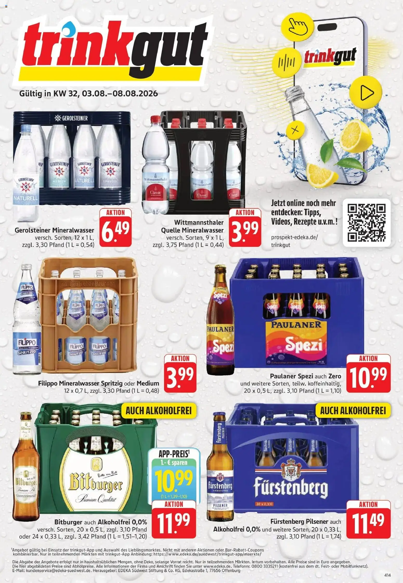 Vorschau von dem Prospekt des Geschäftes Trinkgut, gültig ab dem 03.08.2026 - Mineralwasser, Gerolsteiner, Paulaner spezi, Paulaner, Bitburger