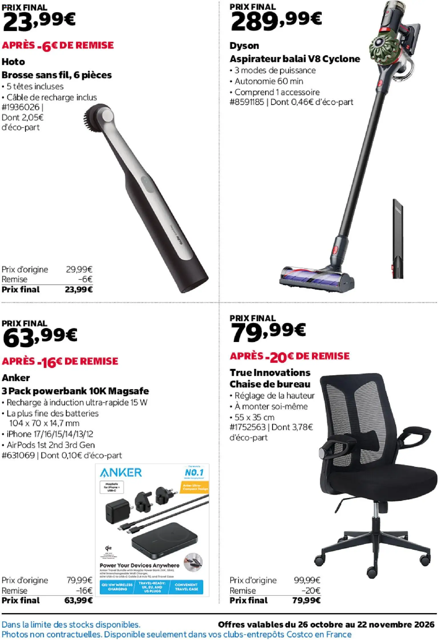 Prévisualisation de Costco catalogue du magasin Costco formulaire valide 26/10/2026 - Iphone, Dyson, Bureau, Aspirateur, Chaise, Aspirateur balai, Balai, Câble
