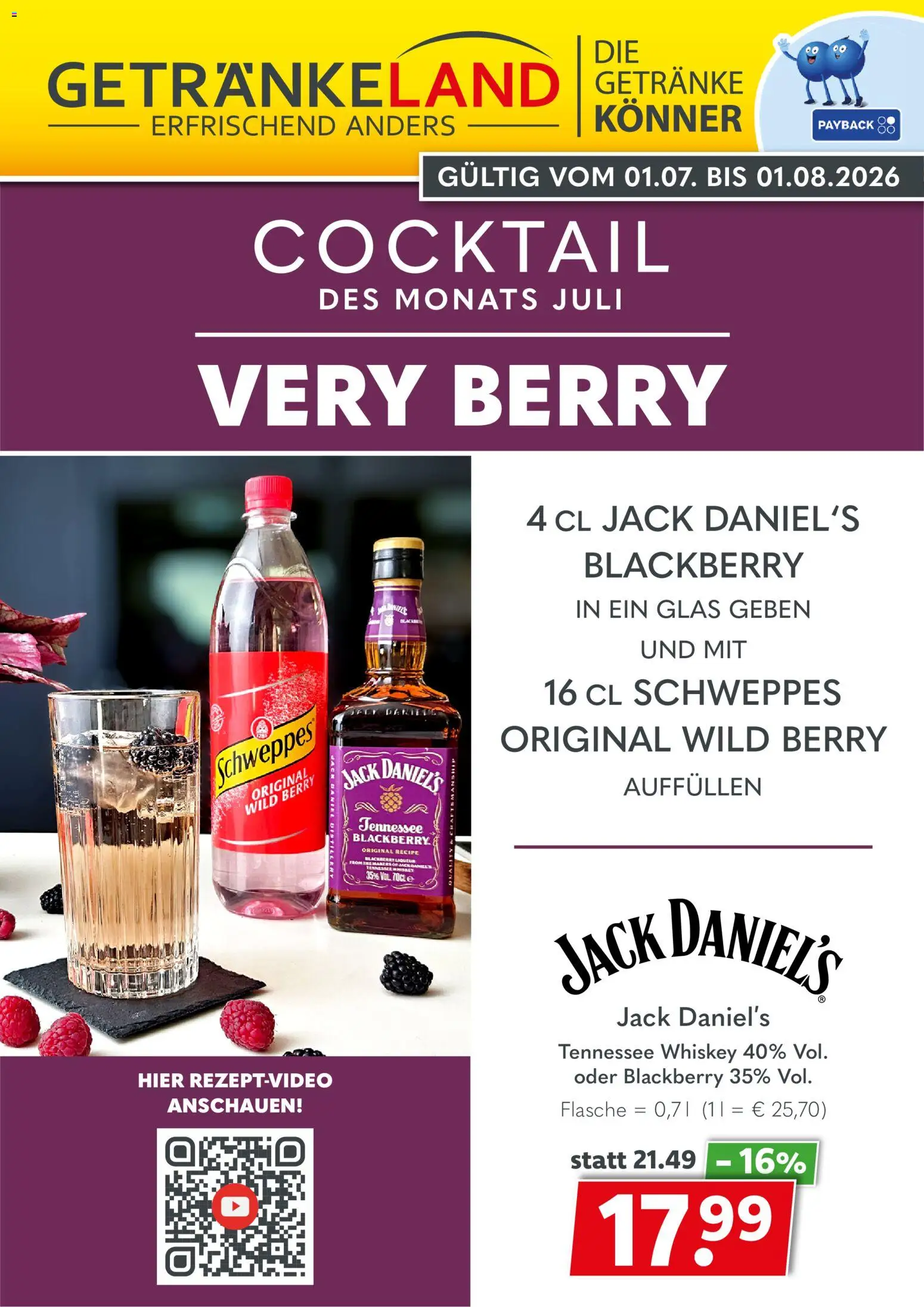 Vorschau von dem Prospekt des Geschäftes Getränkeland, gültig ab dem 01.07.2026 - Whiskey, Schweppes, Jack Daniel's