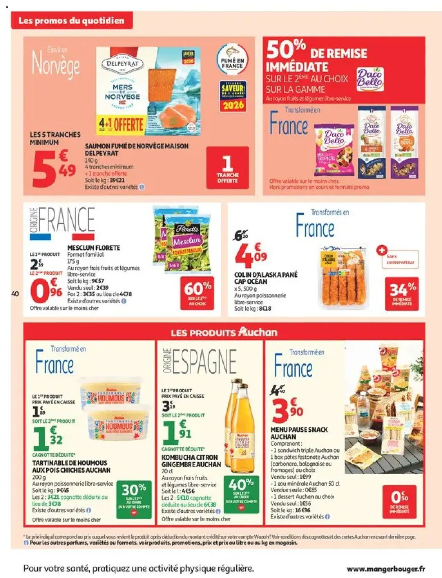 Prévisualisation de Auchan Ménage rentrée hypers du magasin Auchan formulaire valide 08/09/2026 - Sandwich, Kombucha, Poissonnerie, Houmous, Gingembre, Pâtes, Saumon fumé, Eau minérale