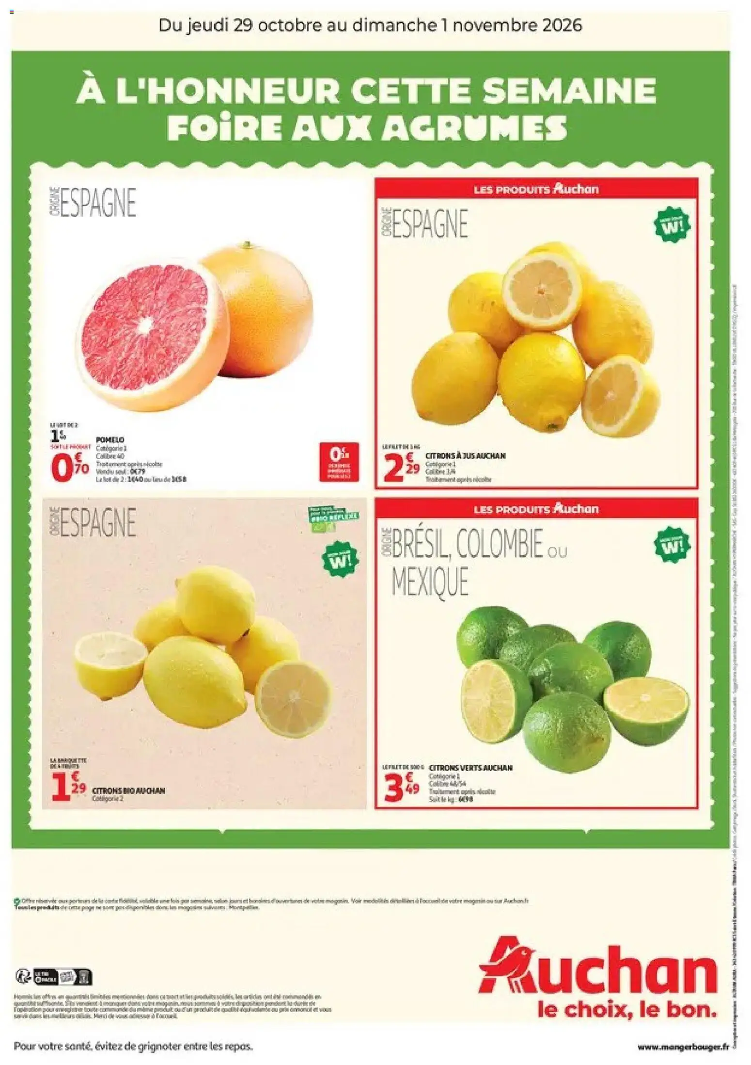 Prévisualisation de Auchan - Foire aux agrumes du magasin Auchan formulaire valide 29/10/2026 - Pomelo, Citrons, Agrumes, Jus, Citrons bio, Citrons verts