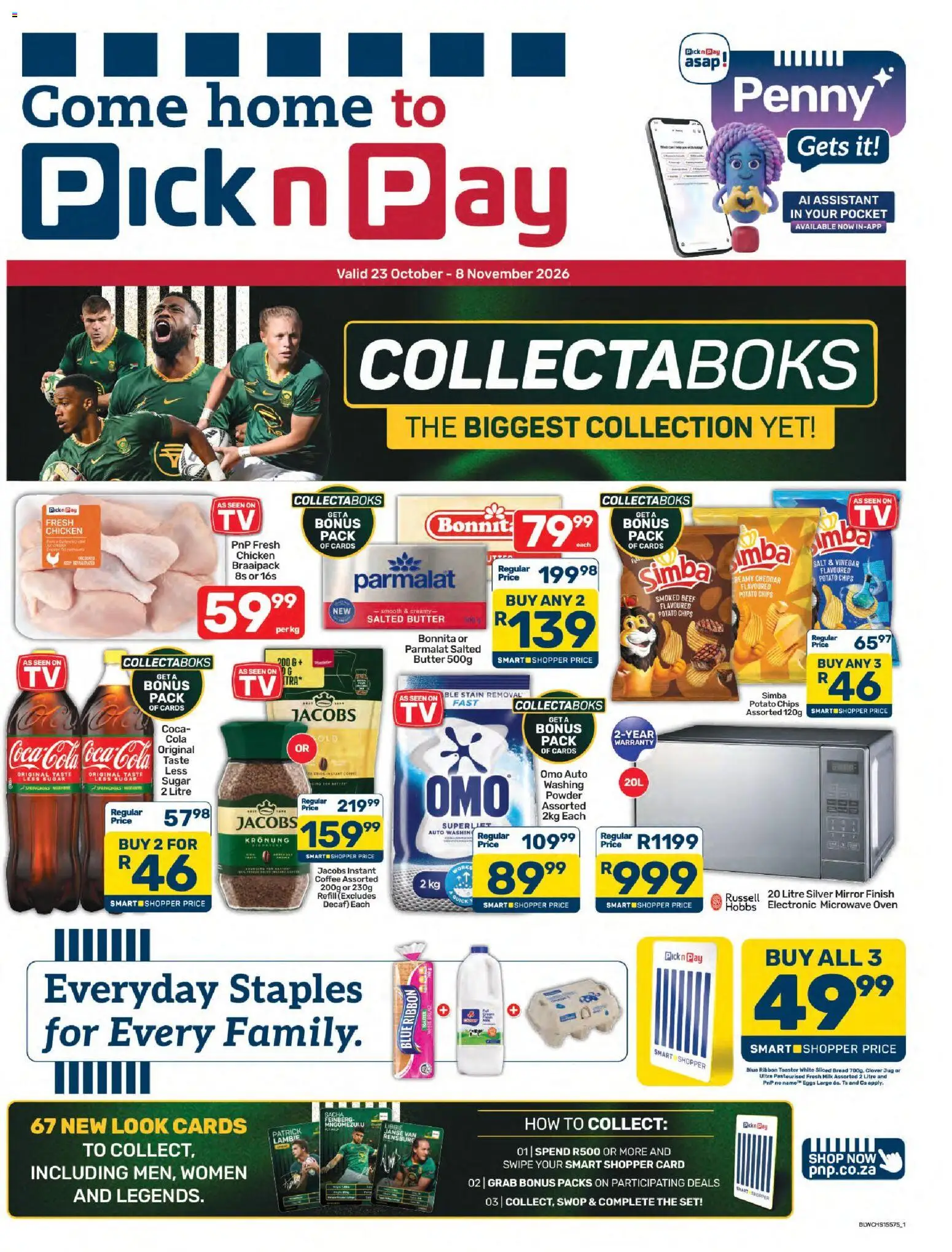 Preview of Pick n Pay flyer valid from 23/10/2026 - Coffee, Mirror, Eggs, Toaster, Bread, Vinegar, Microwave oven, Instant coffee