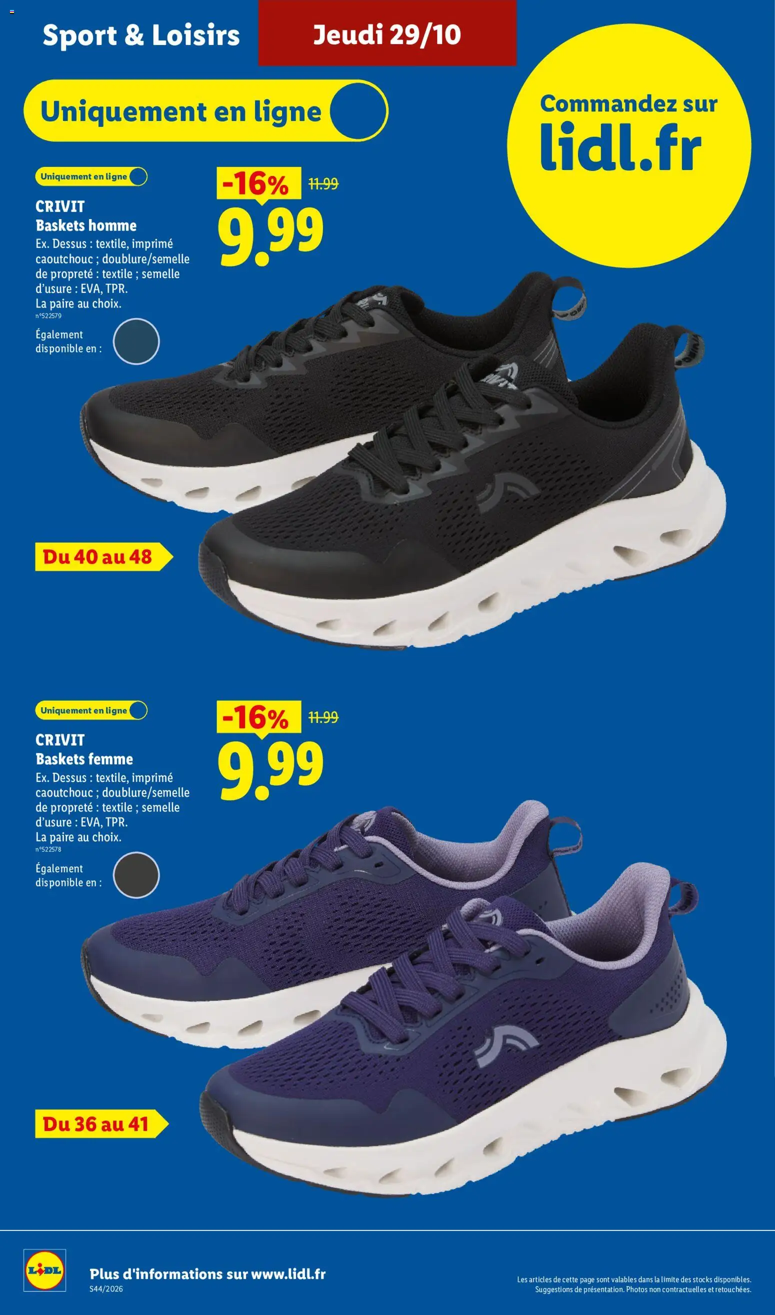 Prévisualisation de LIDL catalogue du magasin LIDL formulaire valide 29/10/2026 - Baskets, Sneakers, Baskets homme, Baskets femme, Crivit