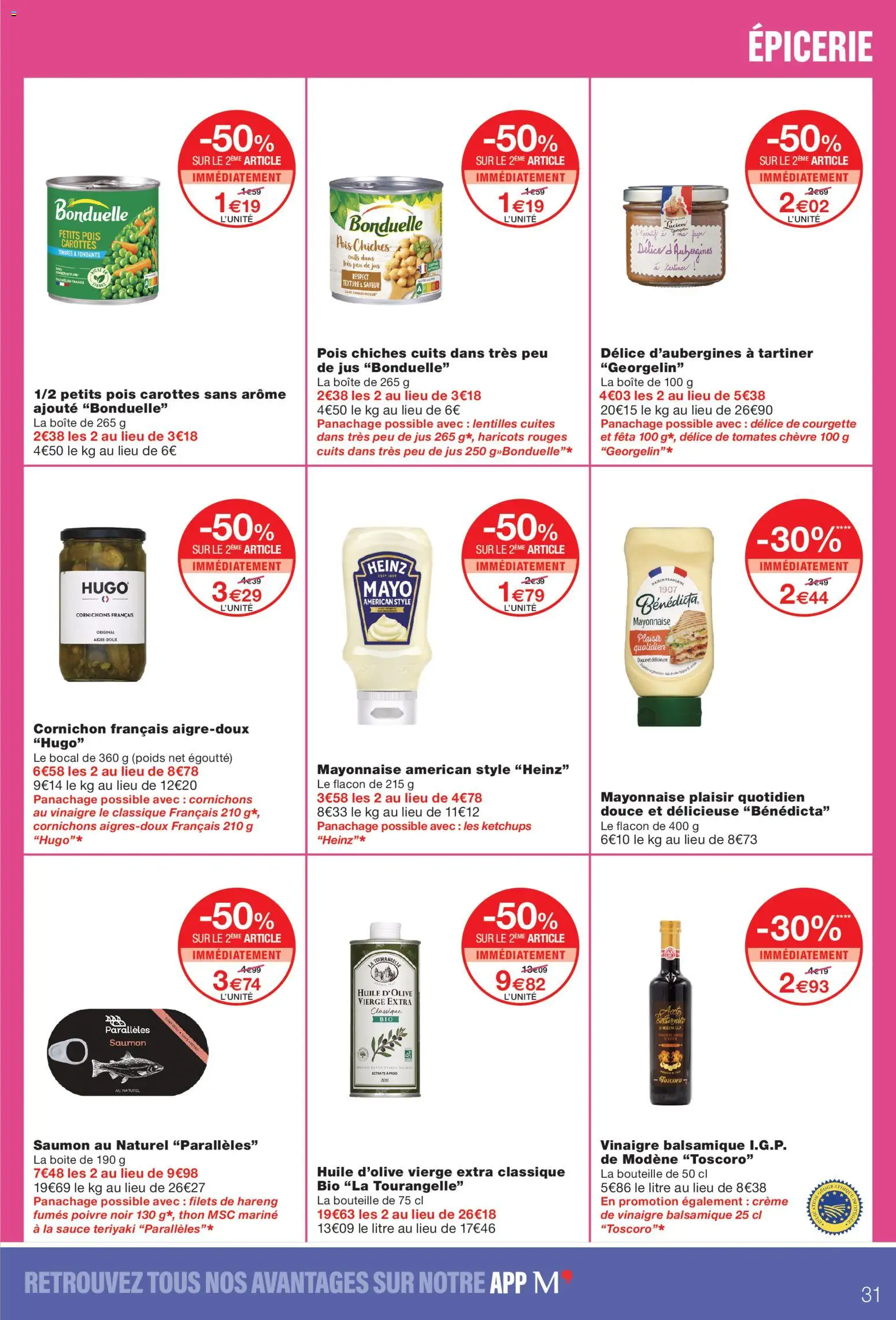 Prévisualisation de Monoprix catalogue du magasin Monoprix formulaire valide 08/09/2026 - Courgette, Pois chiches, Saumon, Petits pois, Mayonnaise, Pois, Huile, Hareng