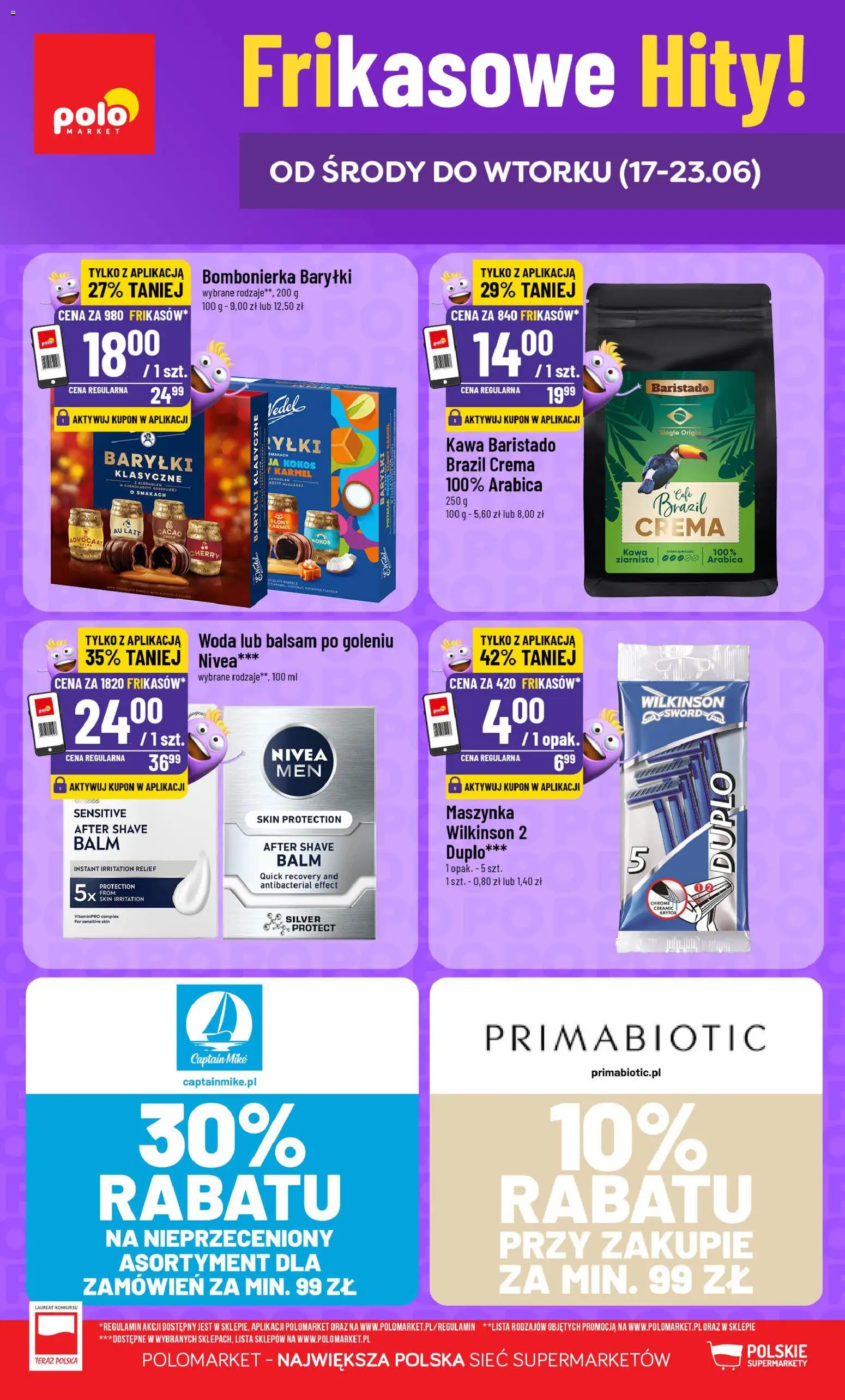 Pogląd gazetki "POLOmarket gazetka - Frikasowe Hity" ze sklepu POLOmarket ważnej od 17.06.2026 - Kawa, Woda, Kokos, Bombonierka, Duplo, Balsam po goleniu