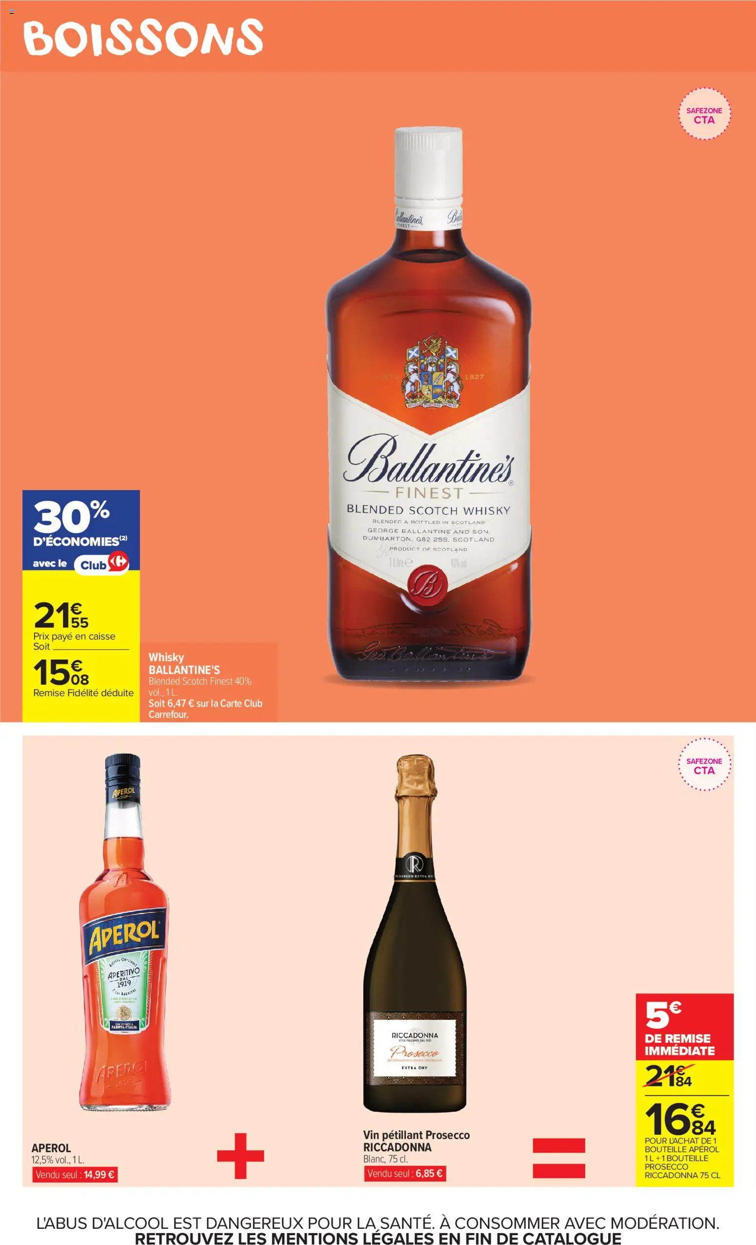 Prévisualisation de Carrefour Market catalogue du magasin Carrefour Market formulaire valide 08/09/2026 - Vin, Whisky, Prosecco, Aperol, Bouteille, Ballantine's, Boissons