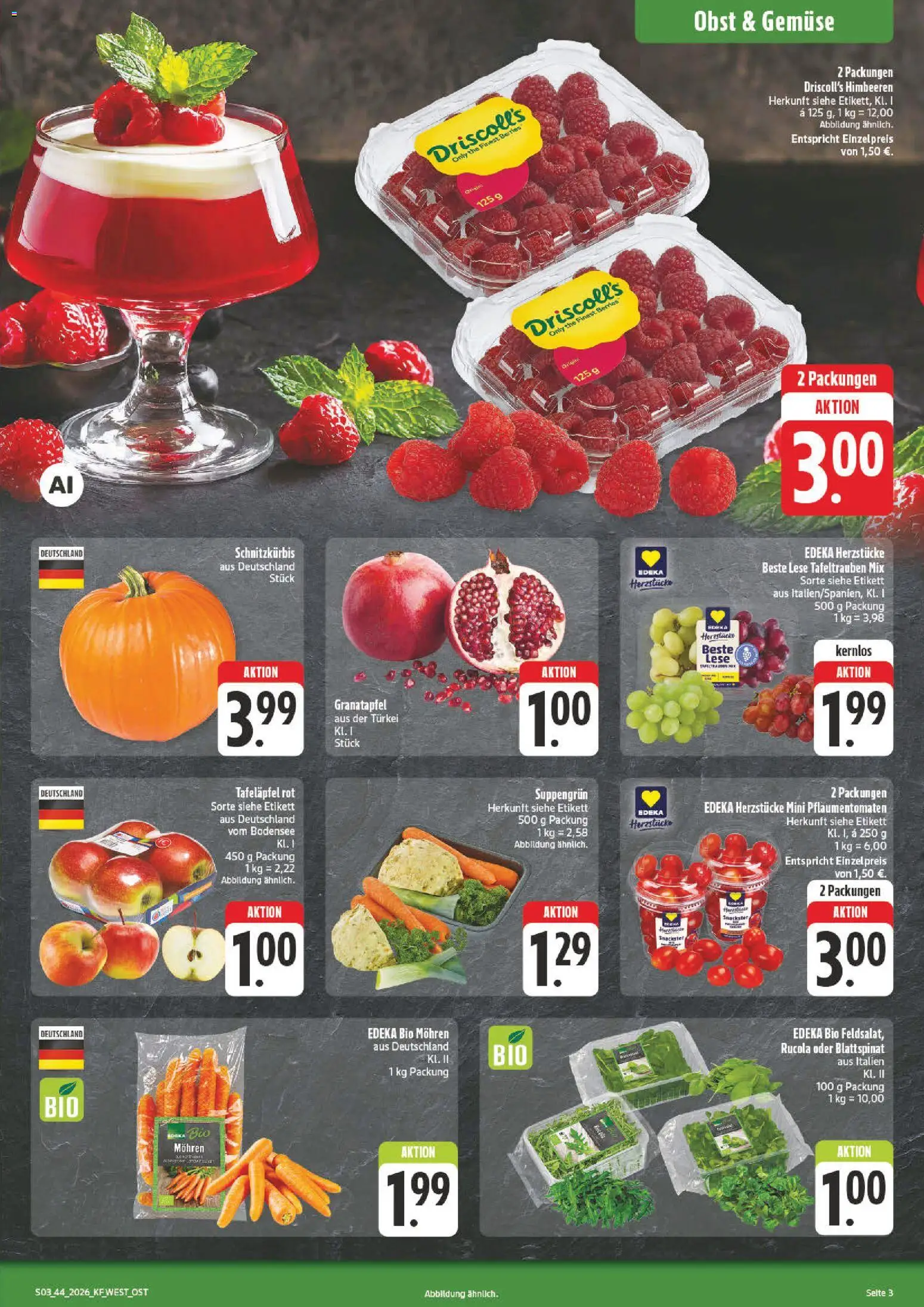 Vorschau von dem Prospekt des Geschäftes nah & gut, gültig ab dem 26.10.2026 - Granatapfel, Rucola, Gemüse, Himbeeren, Obst, Mohren