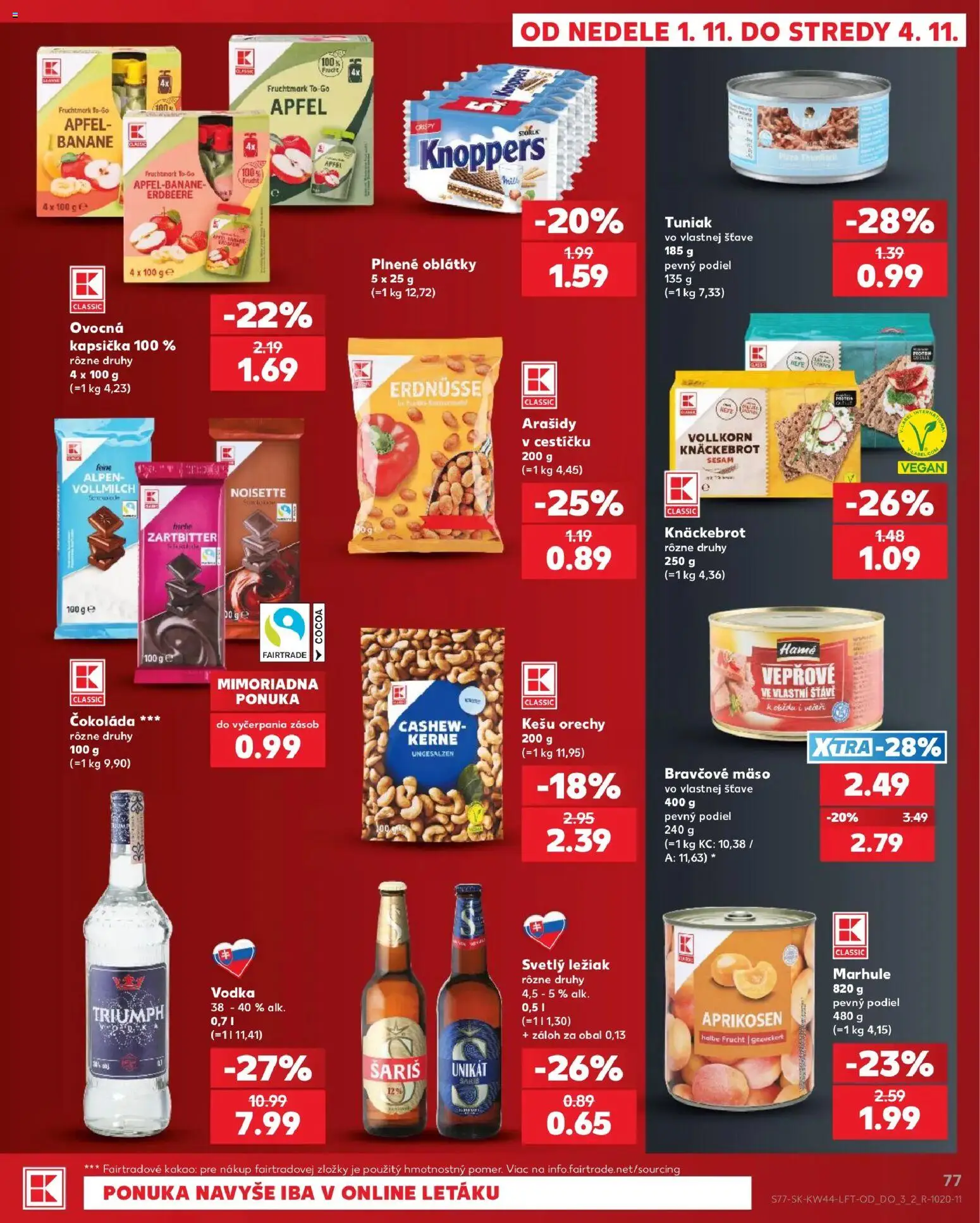 Náhľad Kaufland letáku platného od 29.10.2026 - Mäso, Čokoláda, Orechy, Šariš, Bravčové mäso, Marhule, Knäckebrot, Oblátky