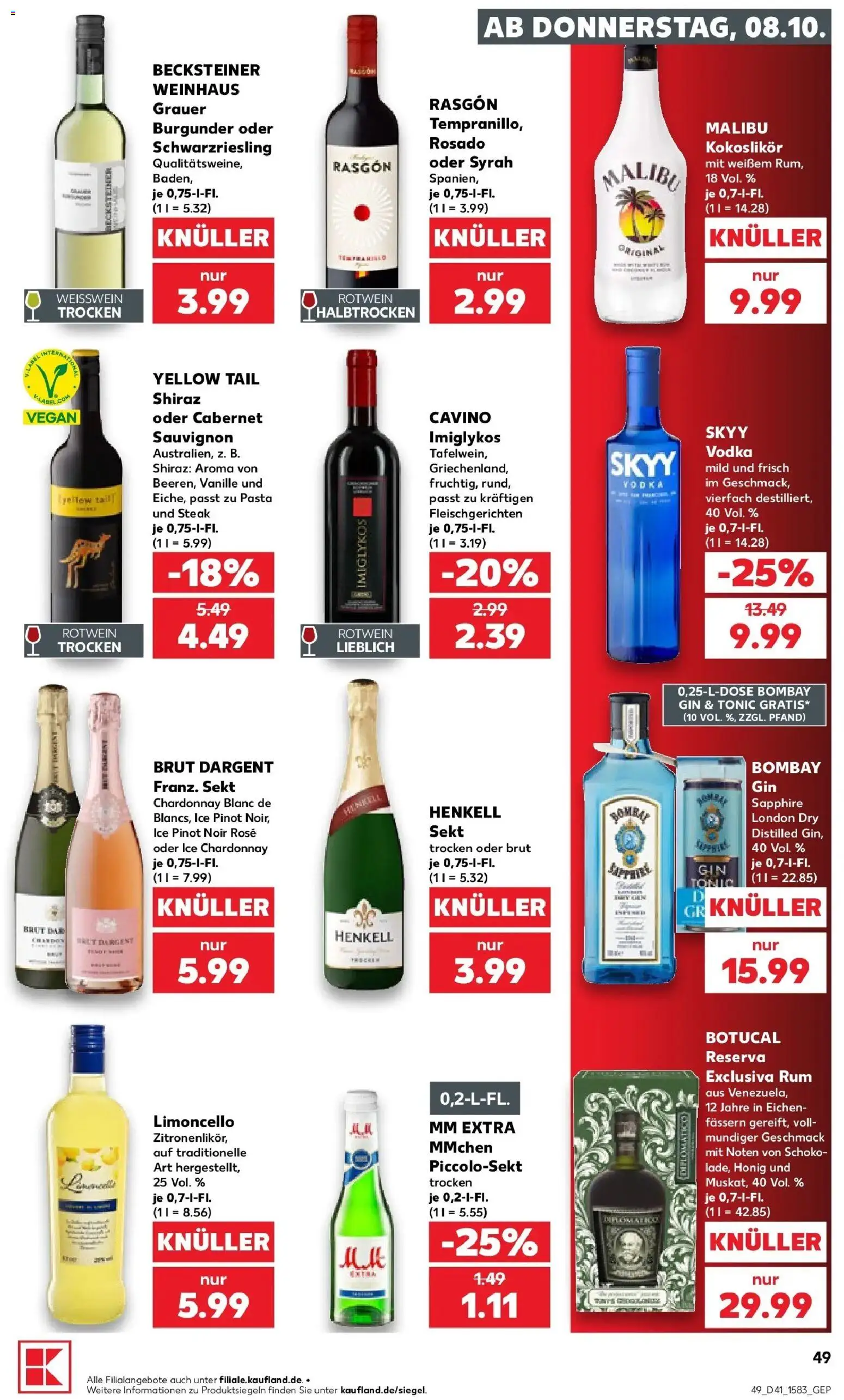 Vorschau von dem Prospekt des Geschäftes Kaufland, gültig ab dem 08.10.2026 - Pasta, Steak, Limoncello, Gin, Vodka, Sekt, Vanille, Rotwein