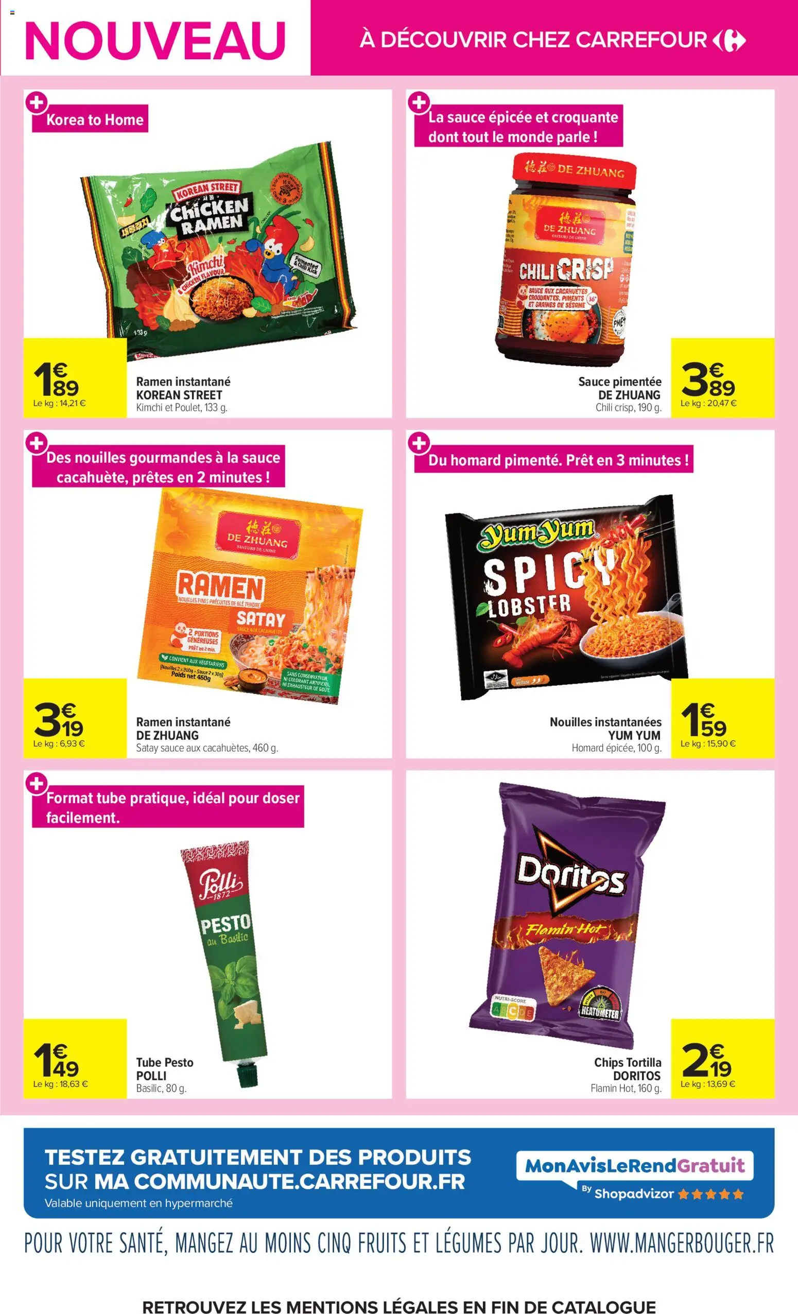 Prévisualisation de Carrefour Les nouveautés de novembre du magasin Carrefour formulaire valide 03/11/2026 - Kimchi, Tortilla, Pesto, Sésame, Cacahuètes, Chips, Graines de sésame, Graines