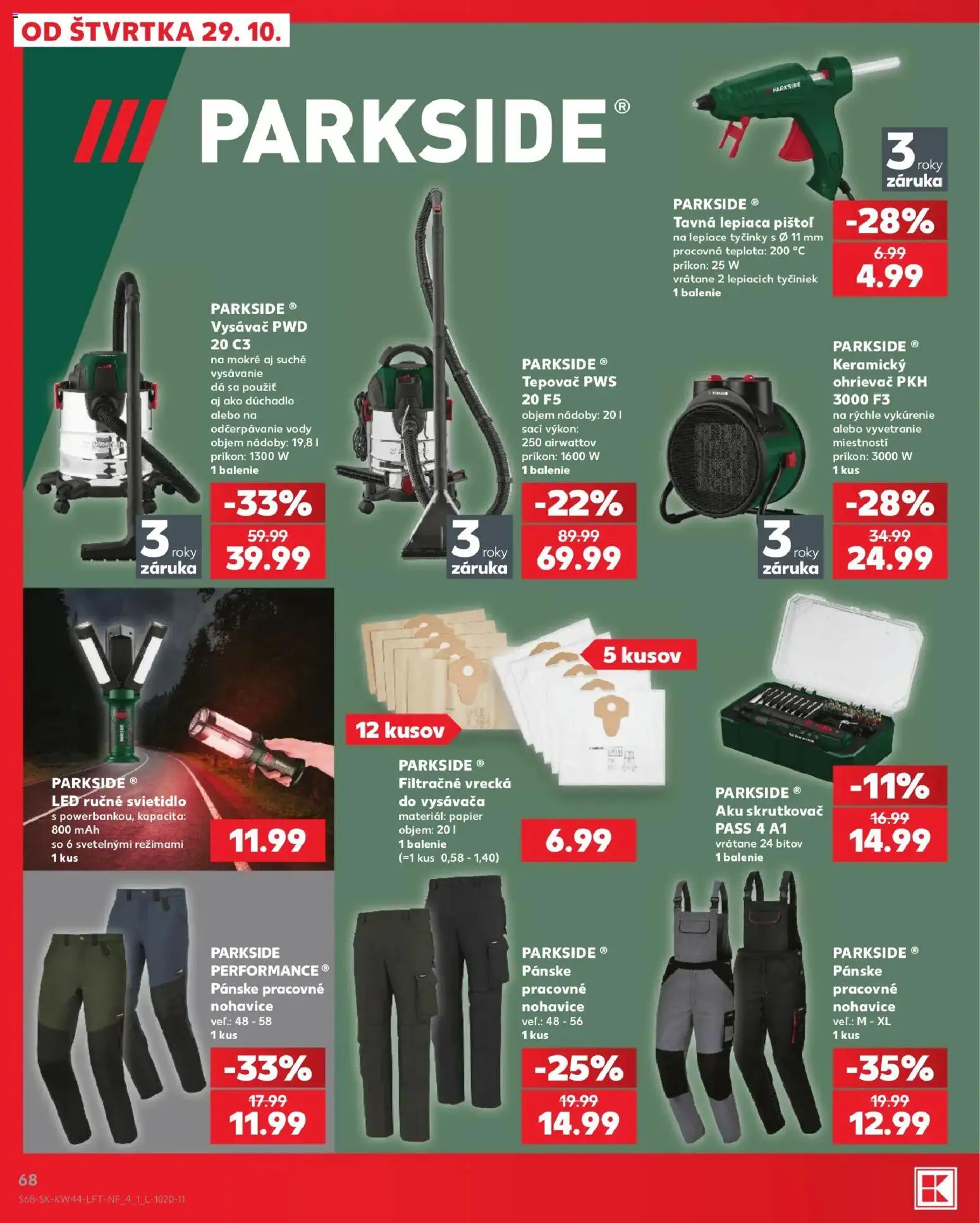 Náhľad Kaufland letáku platného od 29.10.2026 - Parkside, Vysávač, Nohavice, Aku skrutkovač, Led, Ohrievač, Aku, Skrutkovač