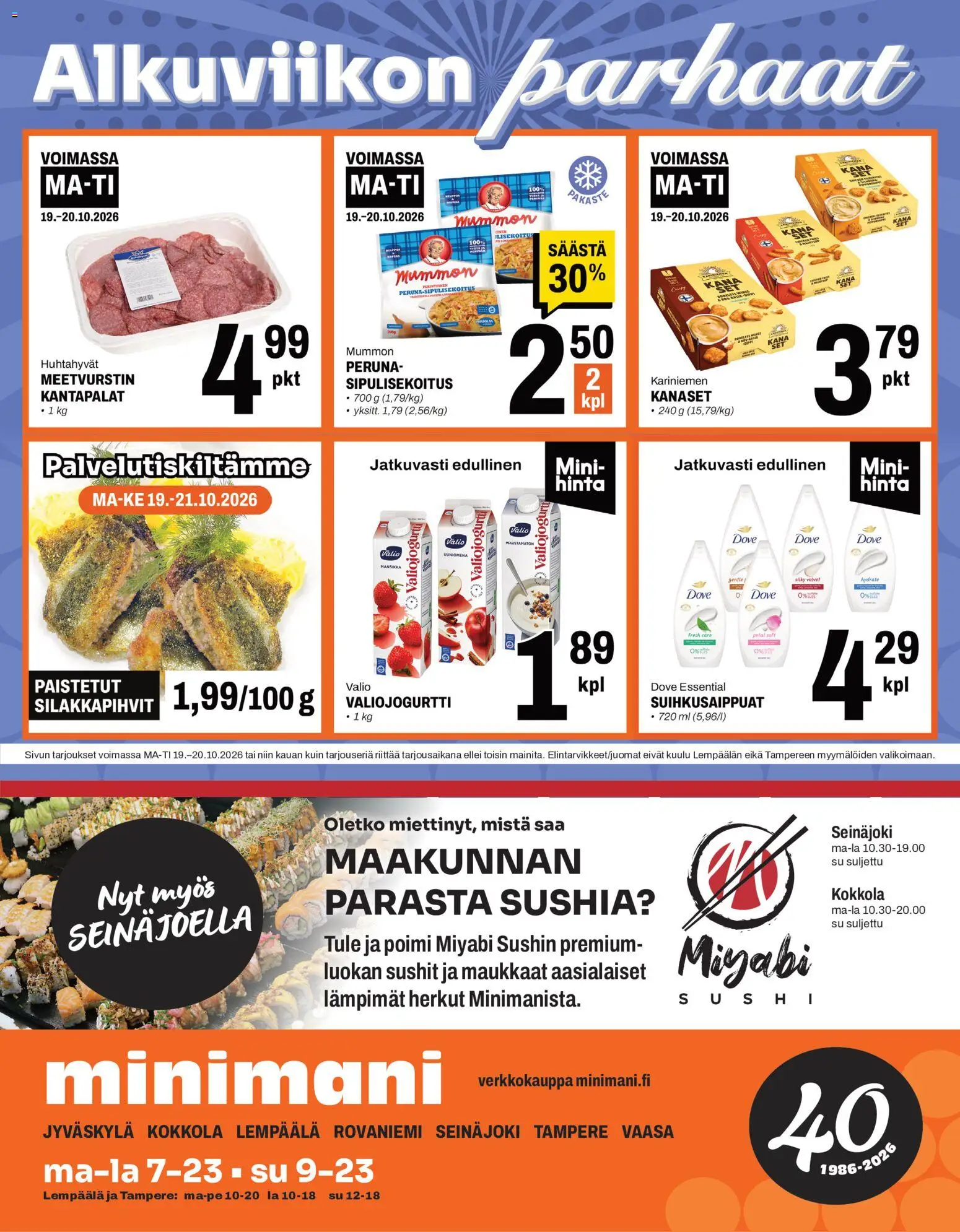 Kaupan Minimani Minimani tarjoukset esikatselu, voimassa 19/10/2026 - Sushi, Kana, Peruna