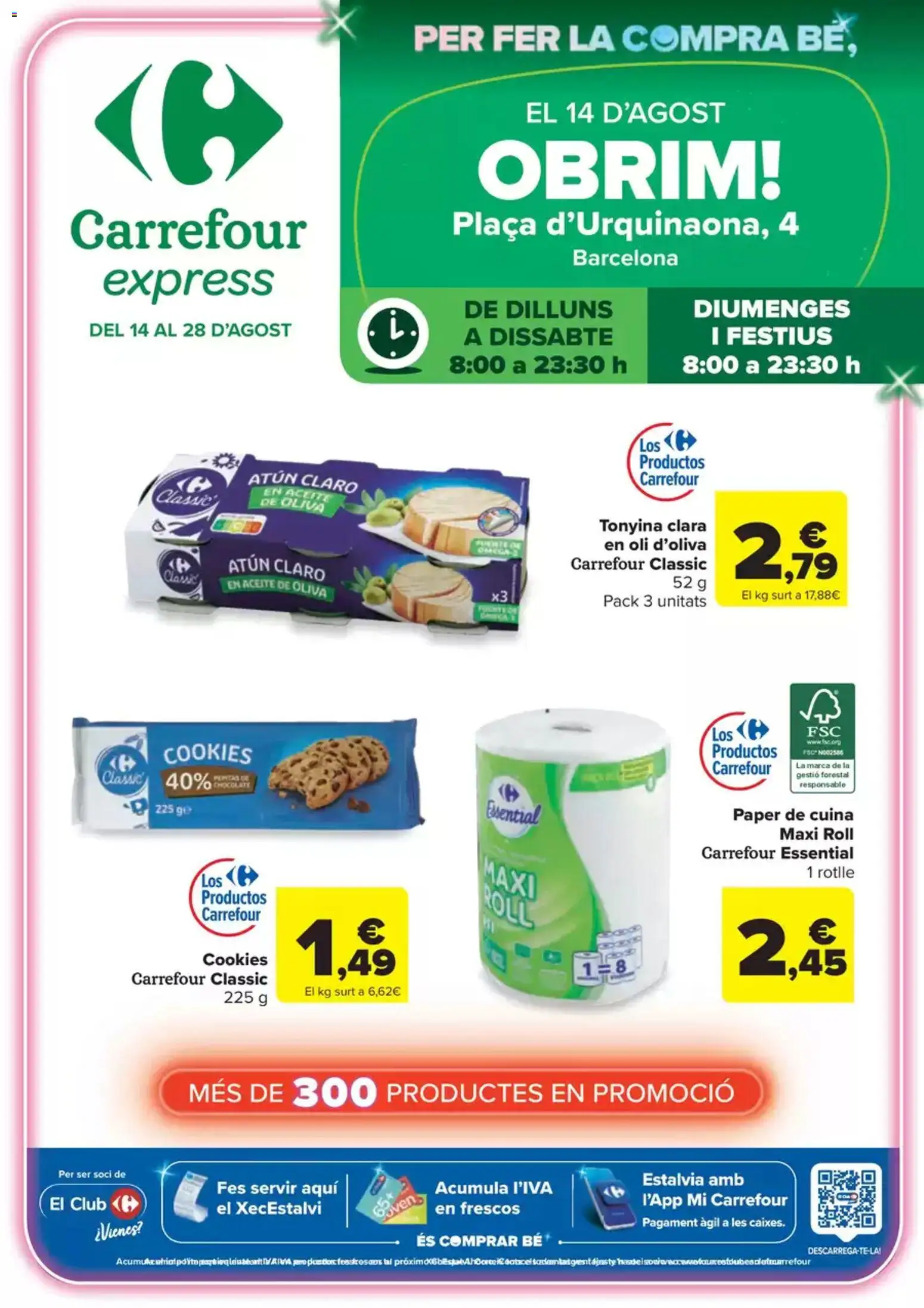 Vista previa del folleto de la tienda Carrefour Express válido desde el 14/08/2026 - Aceite de oliva, Aceite, Atún, Atún claro