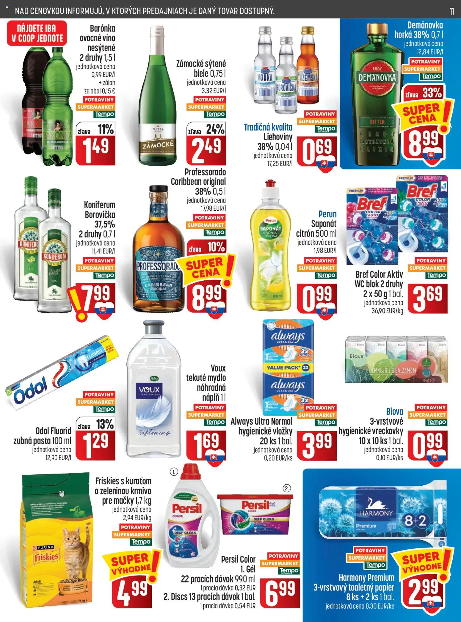 Náhľad COOP Jednota letáku platného od 01.10.2026 - Víno, Vodka, Borovička, Persil, Mydlo, Zubná pasta, Friskies, Vreckovky