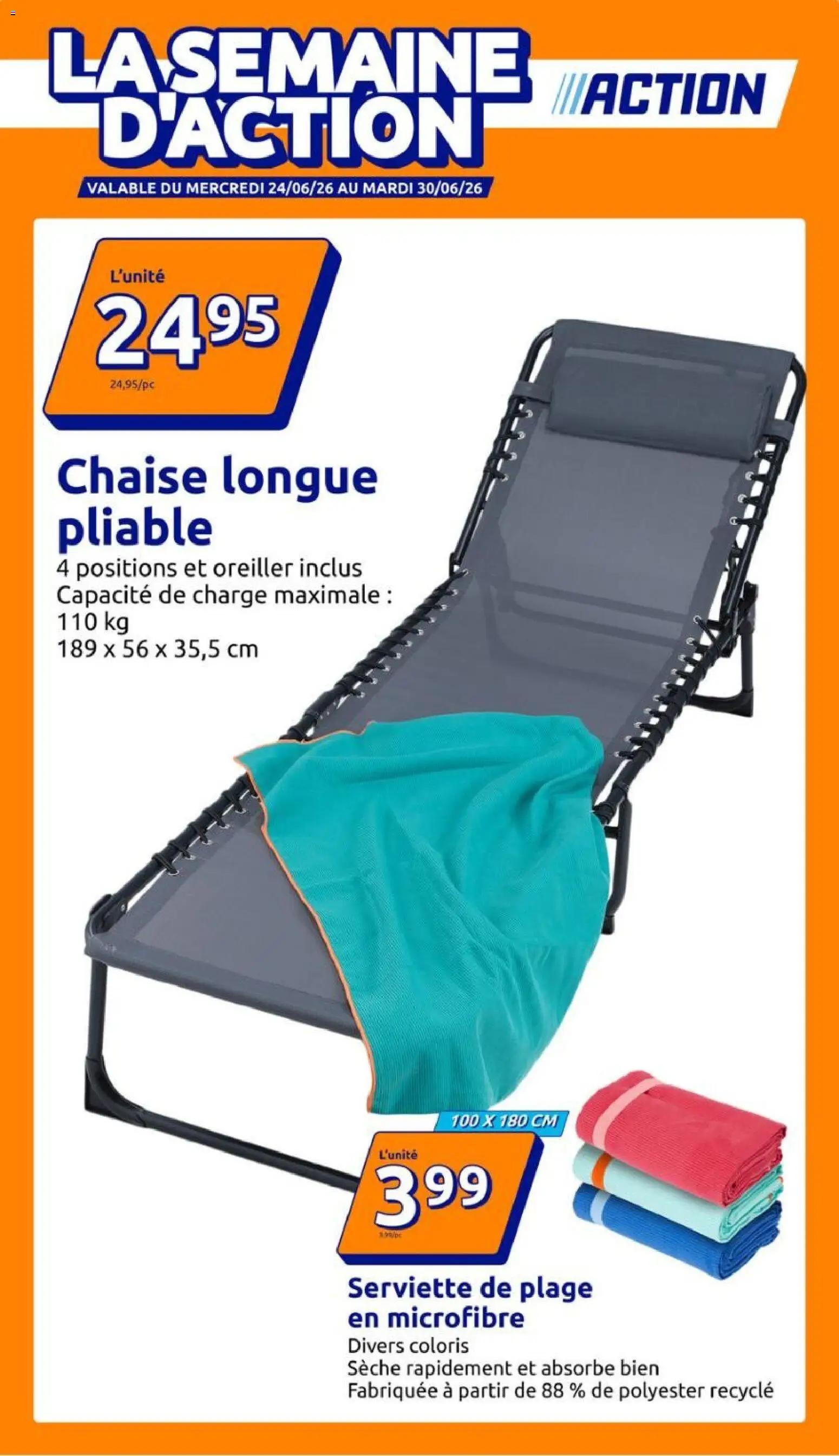 Prévisualisation de Action catalogue du magasin Action formulaire valide 24/06/2026 - Chaise, Oreiller, Chaise longue, Serviette de plage