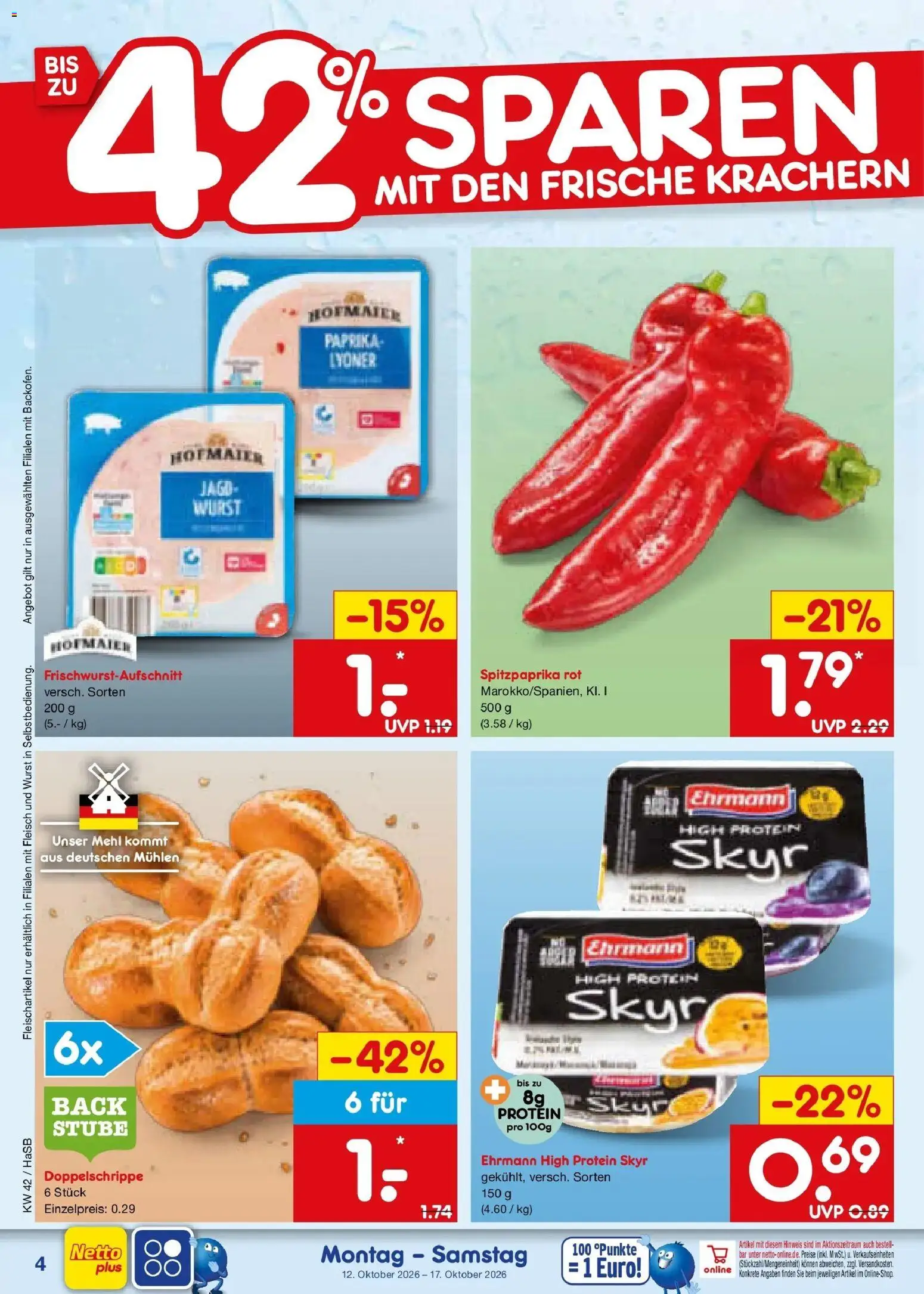 Vorschau von dem Prospekt des Geschäftes Netto Marken-Discount, gültig ab dem 12.10.2026 - Wurst, Skyr, Fleisch, Paprika, Mehl