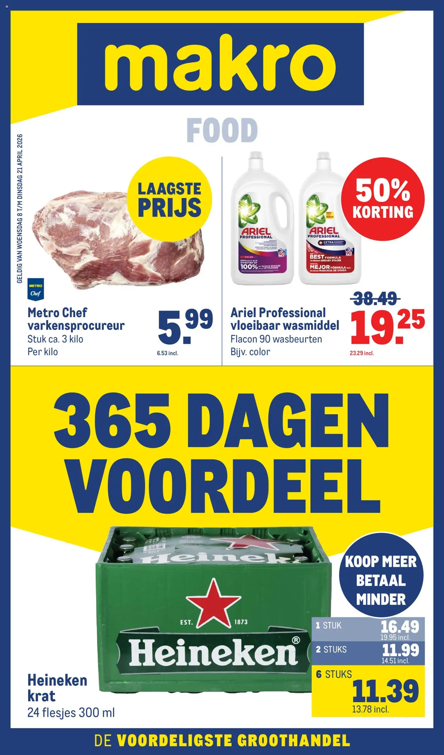 Voorbeeld van Makro folder van winkel Makro geldig vanaf 08-04-2026 - Heineken, Wasmiddel, Vloeibaar wasmiddel