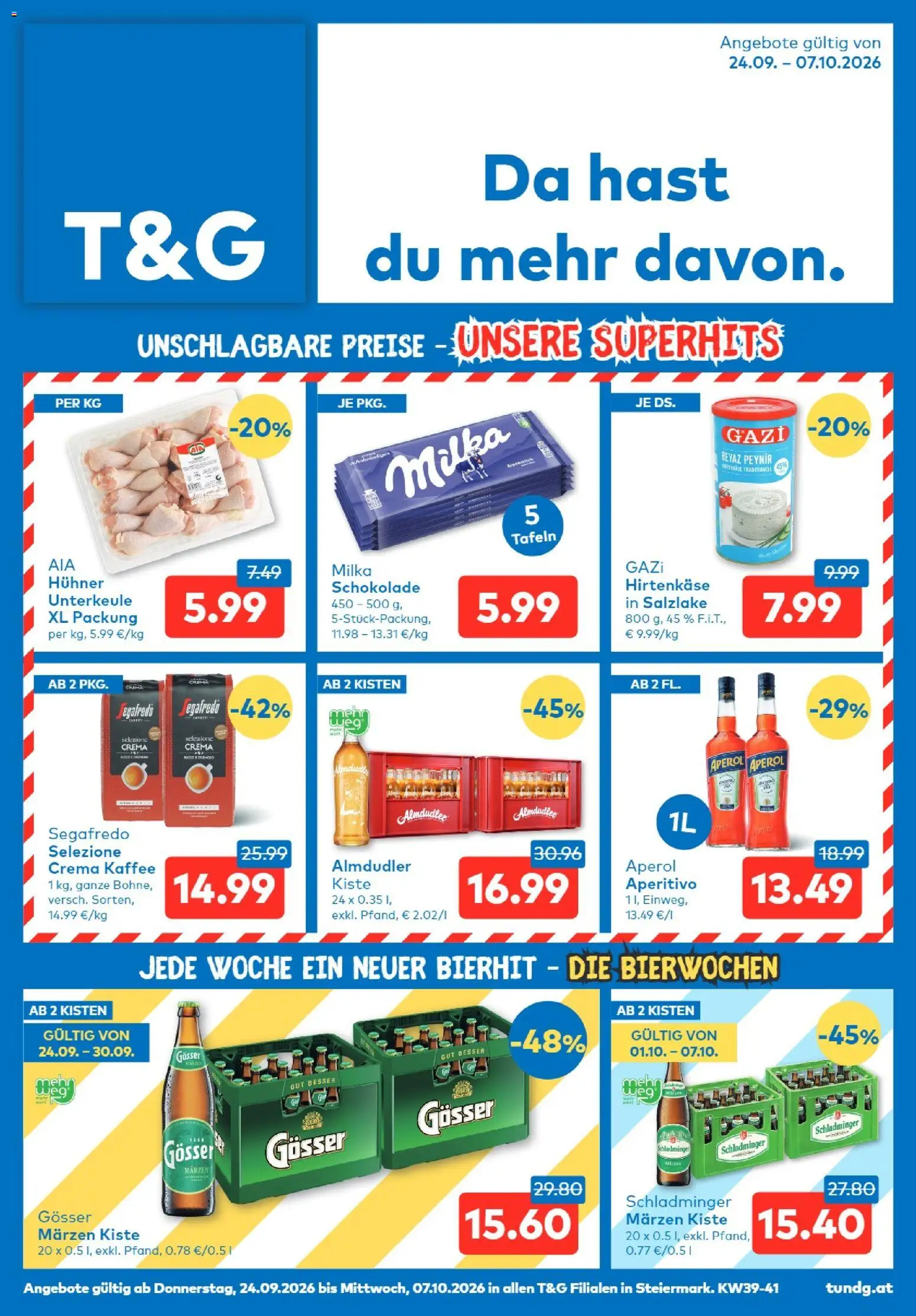 Vorschau der Angebote: T&G T&G Steiermark gültig ab 24.09.2026 - Kaffee, Schokolade, Aperol