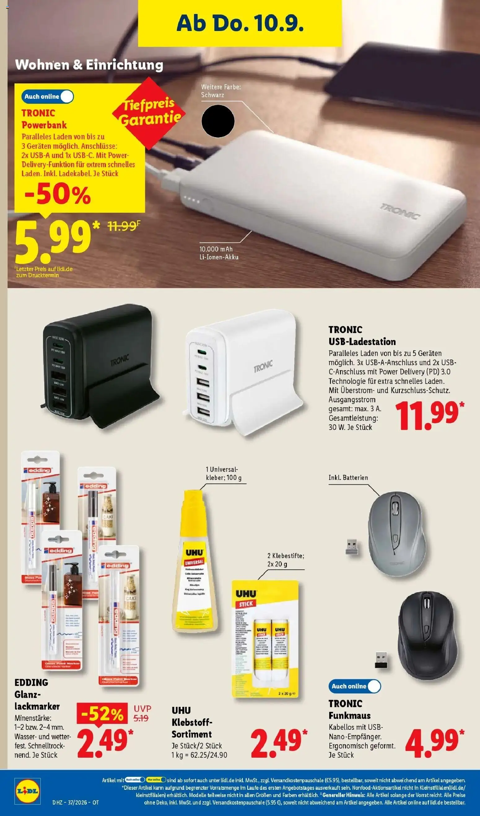 Vorschau von dem Prospekt des Geschäftes Lidl, gültig ab dem 07.09.2026 - Wasser, Powerbank, Batterien, USB