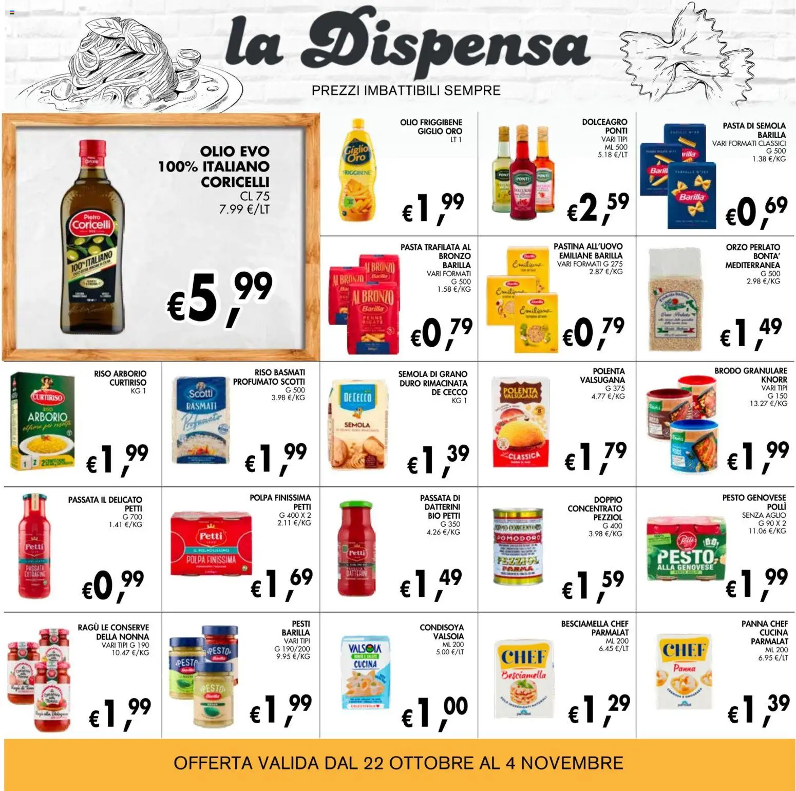 Anteprima dell'opuscolo Coal volantino èccoMi Teramo dal negozio Coal valido da 22/10/2026 - Pomodoro, Ragú, Barilla, De Cecco, Semola, Brodo, Pasta di semola, Polli