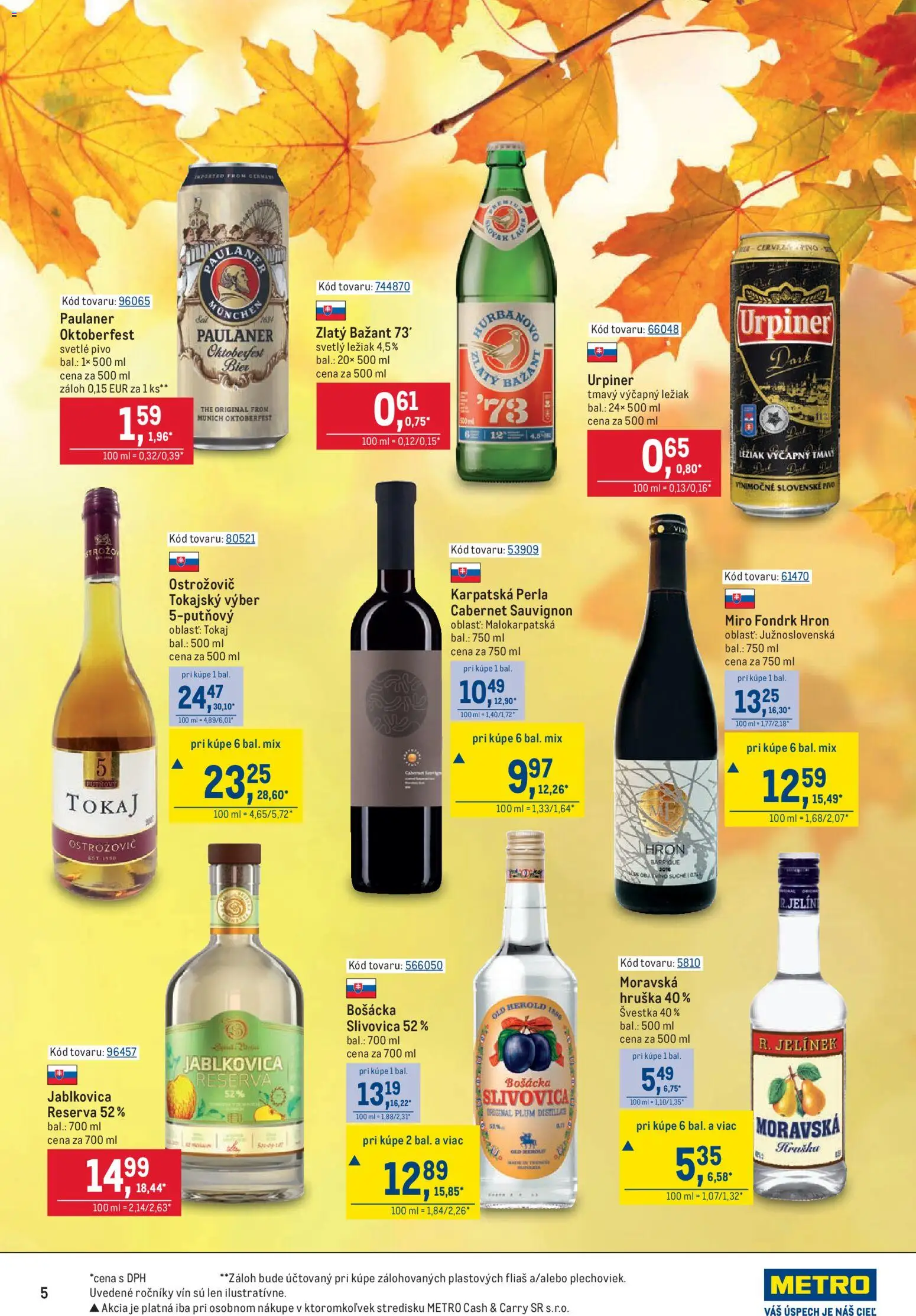Náhľad Metro letáku platného od 07.10.2026 - Pivo, Slivovica, Urpiner, Zlatý Bažant