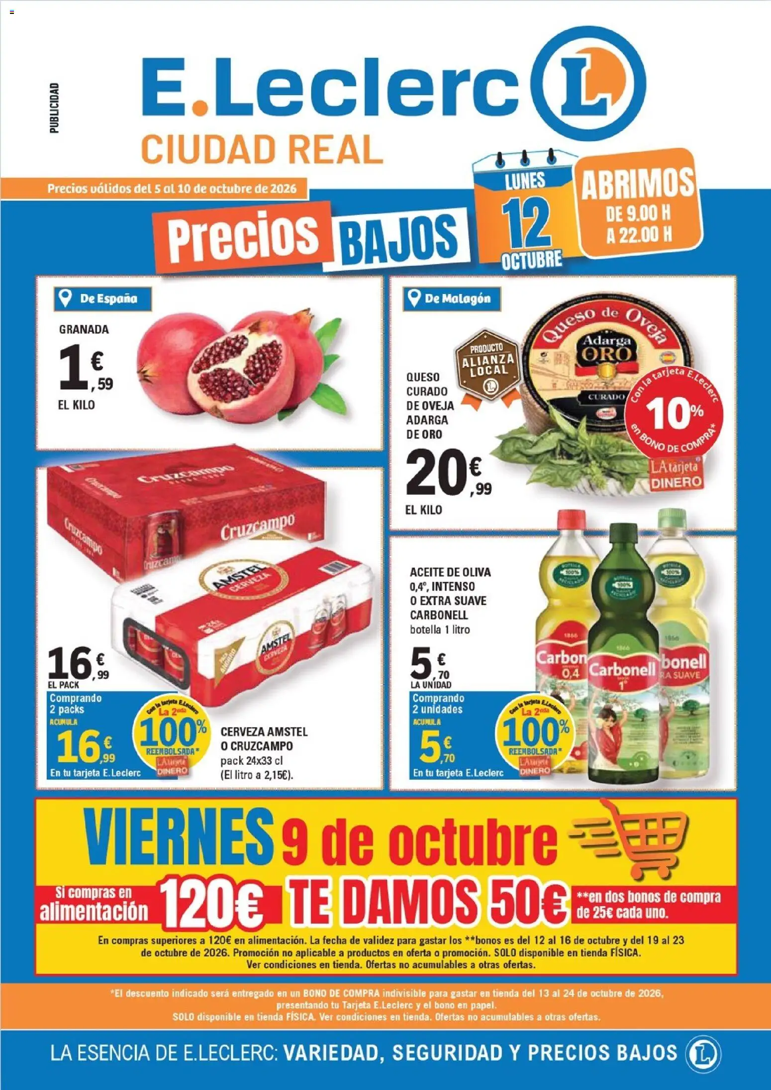 Vista previa del folleto de la tienda E.Leclerc válido desde el 05/10/2026 - Granada, Aceite de oliva, Té, Queso, Cerveza, Aceite, Queso de oveja