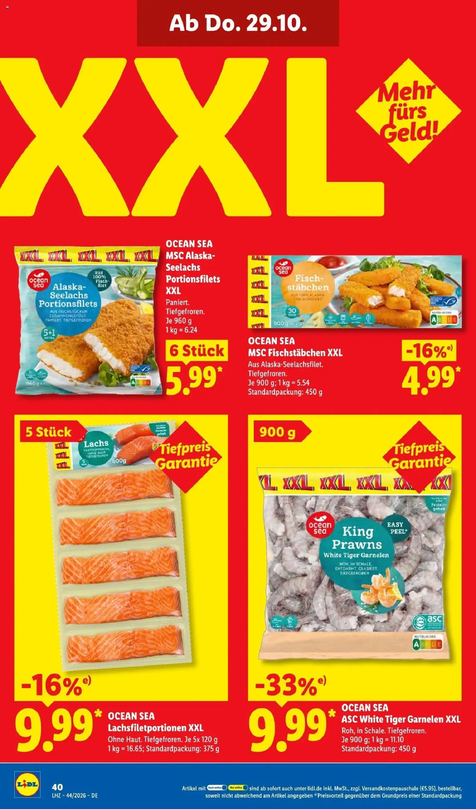 Vorschau von dem Prospekt des Geschäftes Lidl, gültig ab dem 26.10.2026 - Fisch, Garnelen, Lachs, Tiger garnelen, Fischstabchen