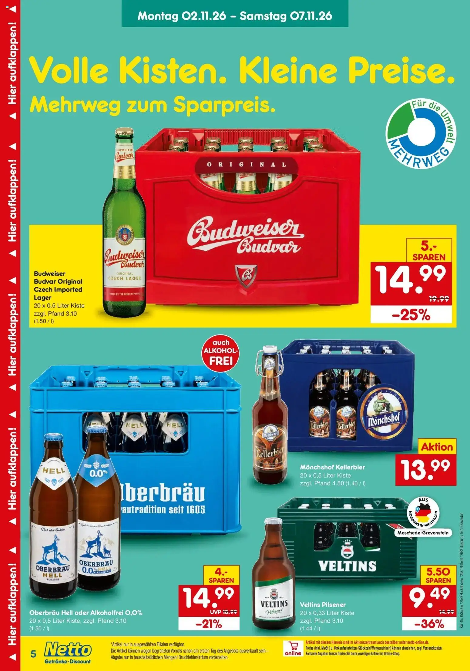 Vorschau von dem Prospekt des Geschäftes Netto Marken-Discount, gültig ab dem 02.11.2026 - Alkohol, Veltins, Budweiser, Monchshof