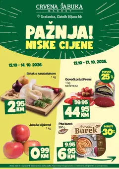 Pregled letka Crvena jabuka Niske cijene Gračanica trgovine Crvena jabuka vrijedi od 12.10.2026