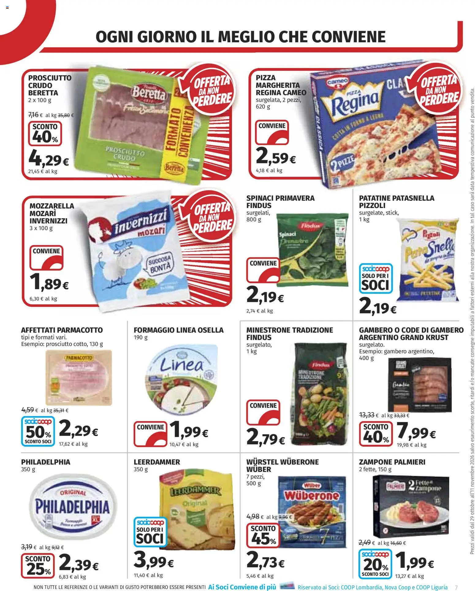 Anteprima dell'opuscolo COOP volantino dal negozio COOP valido da 29/10/2026 - Pizza, Formaggio, Mozzarella, Prosciutto, Patatine, Minestrone, Spinaci, Data