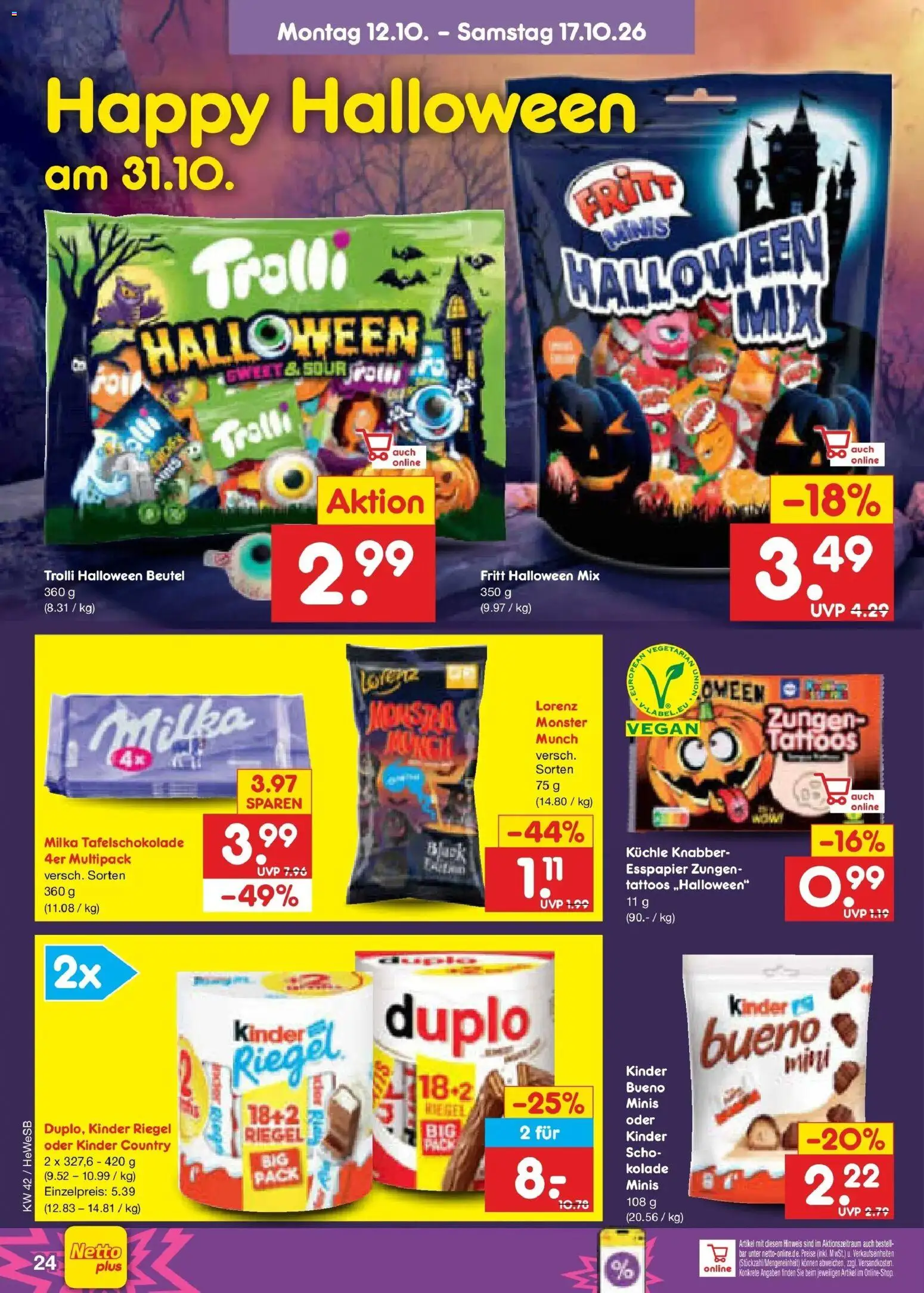 Vorschau von dem Prospekt des Geschäftes Netto Marken-Discount, gültig ab dem 12.10.2026 - Monster, Milka, Kinder riegel, Kinder country