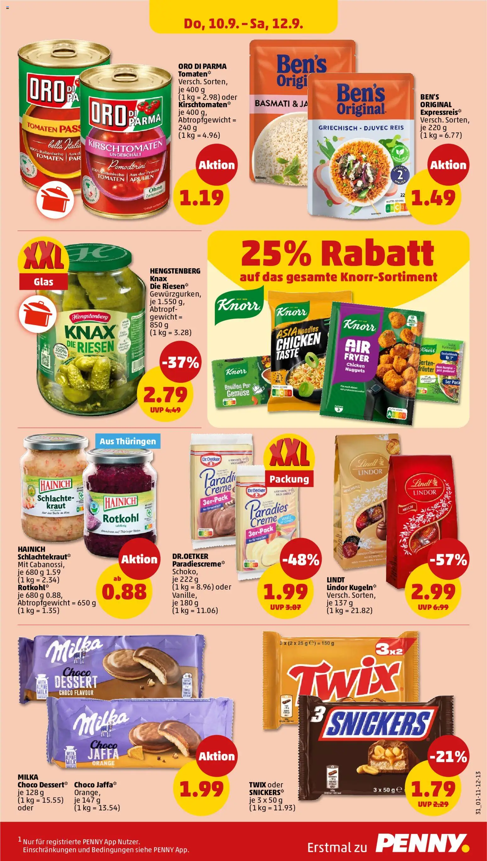Vorschau von dem Prospekt des Geschäftes Penny, gültig ab dem 07.09.2026 - Milch, Reis, Gurken, Tomaten, Gewicht, Knorr, Twix, Lindor