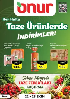 Onur Market Onur Market - Taze Ürünlerde İndirimler Bursa 22.10.2026 - Broşürünün önizlemesi