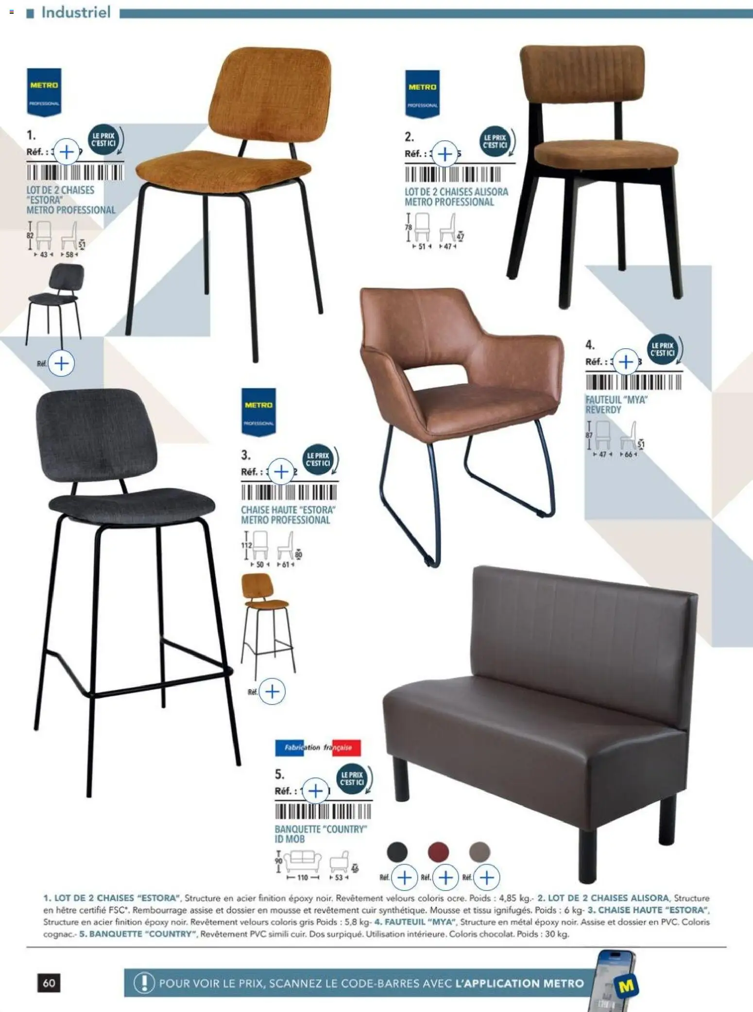 Prévisualisation de Terrasse&salle Collection 2026 du magasin METRO formulaire valide 09/01/2026 - Fauteuil, Chaises, Chaise, Chaise haute, Mousse, Poids, Banquette
