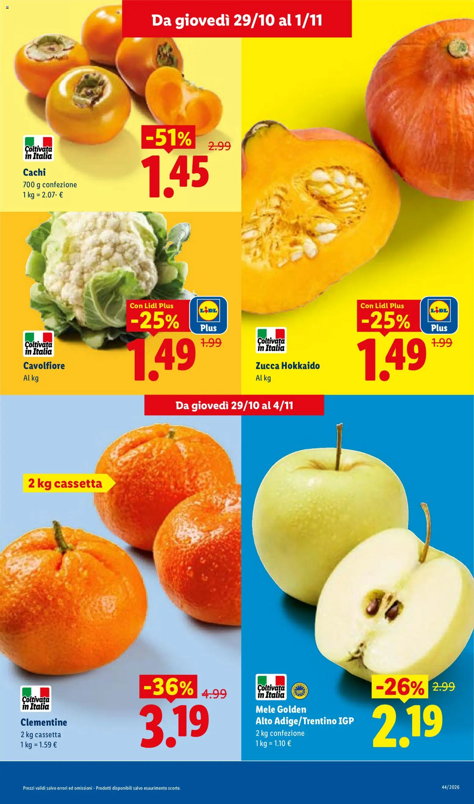 Anteprima dell'opuscolo Lidl volantino Sicilia dal negozio Lidl valido da 29/10/2026 - Zucca, Cavolfiore, Cachi, Zucca Hokkaido, Mele
