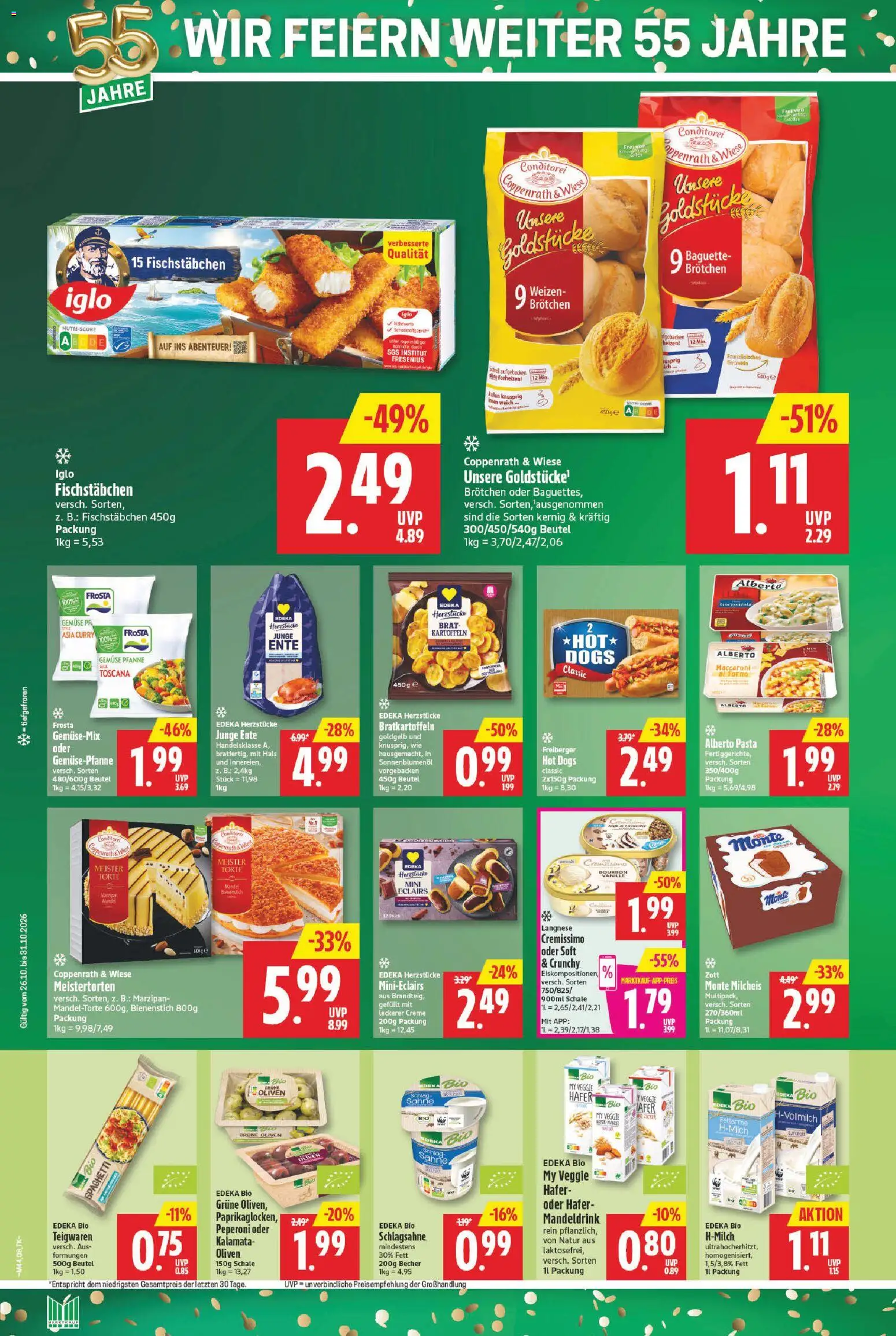 Vorschau von dem Prospekt des Geschäftes Marktkauf, gültig ab dem 26.10.2026 - Spaghetti, Ente, Zucker, Sahne, Creme, Cremissimo, Langnese cremissimo, Fischstabchen
