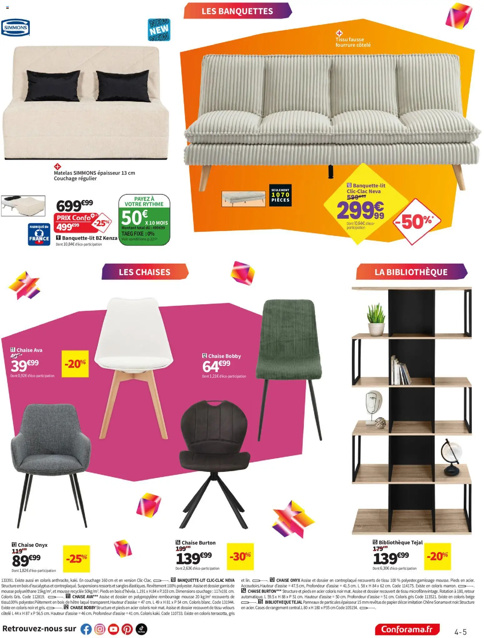 Prévisualisation de Conforama catalogue du magasin Conforama formulaire valide 08/09/2026 - Chaises, Matelas, Chaise, Mousse, Laque
