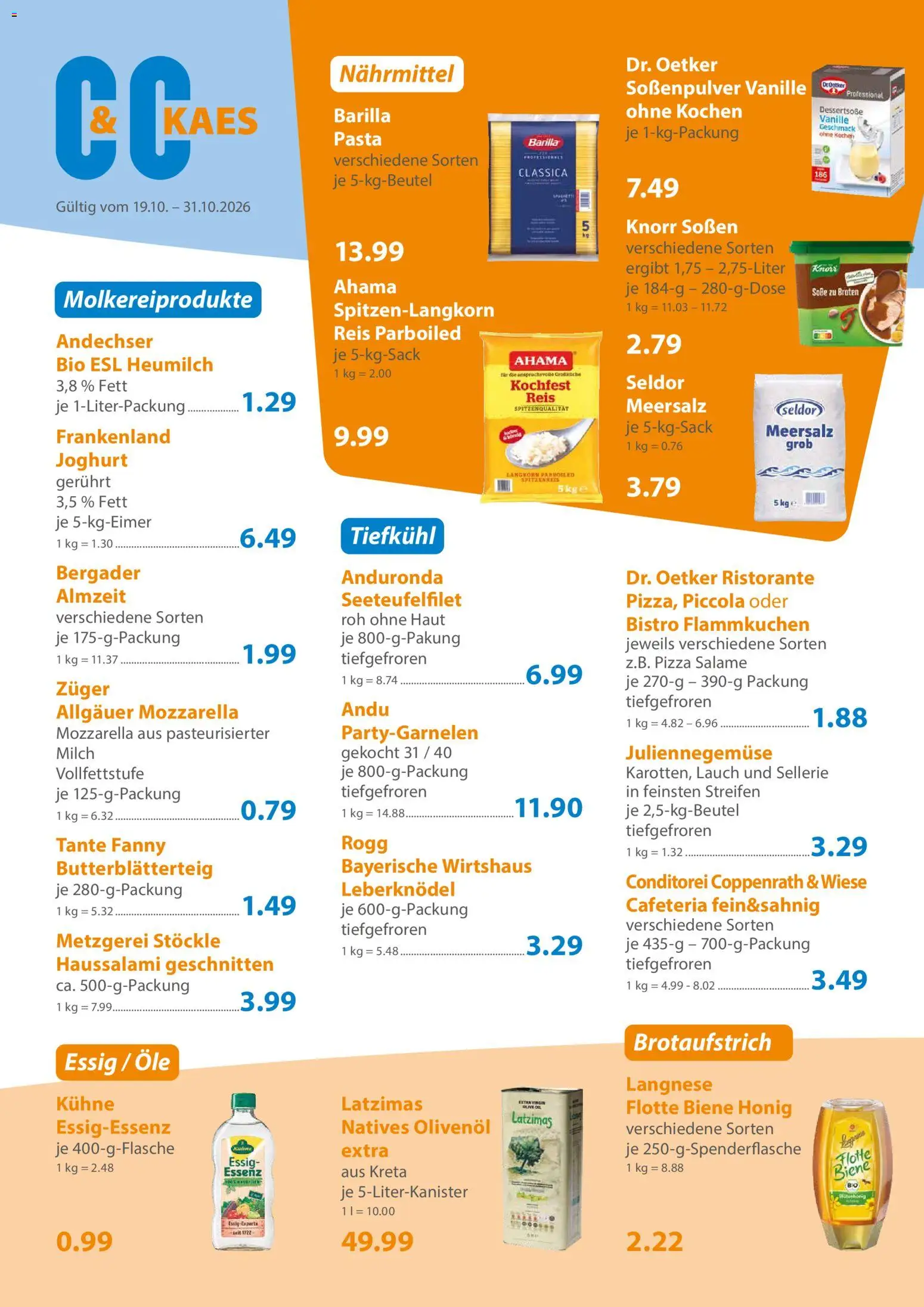 Vorschau von dem Prospekt des Geschäftes C&C, gültig ab dem 19.10.2026 - Mozzarella, Milch, Lauch, Ristorante, Vanille, Knorr, Langnese, Olivenol