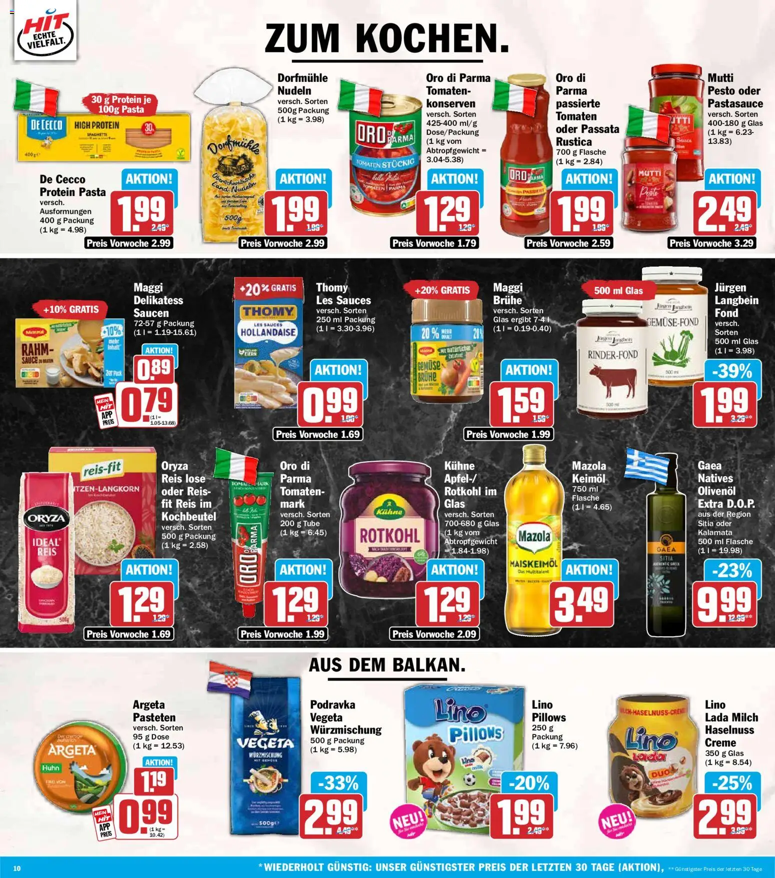Vorschau von dem Prospekt des Geschäftes HIT, gültig ab dem 02.11.2026 - Pasta, Gemüse, Maggi, Nudeln, Milch, Brühe, Oro di parma, Olivenol