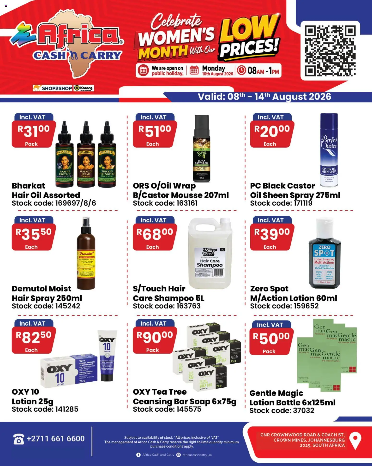 Preview of Africa Cash & Carry flyer valid from 08/08/2026 - PC, Oil, Soap, Stock, Shampoo, Hair oil, Hair spray, Lotion