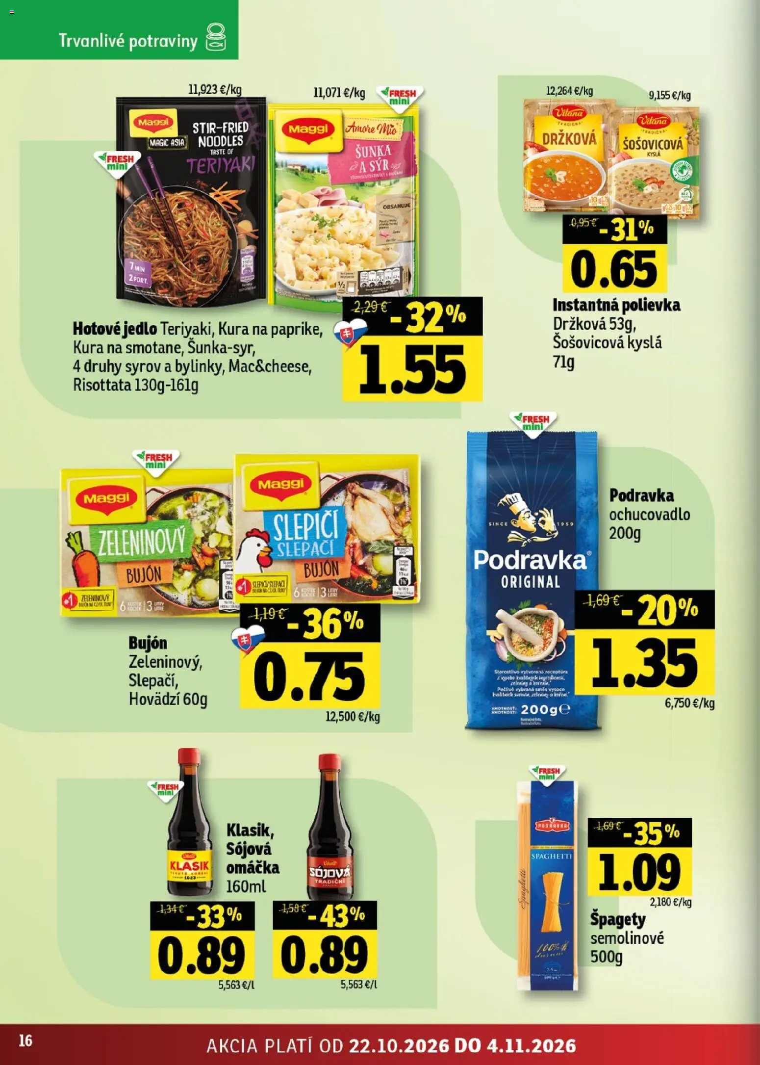 Náhľad Fresh letáku platného od 22.10.2026 - Syr, Špagety, Šunka, Omáčka, Bujón
