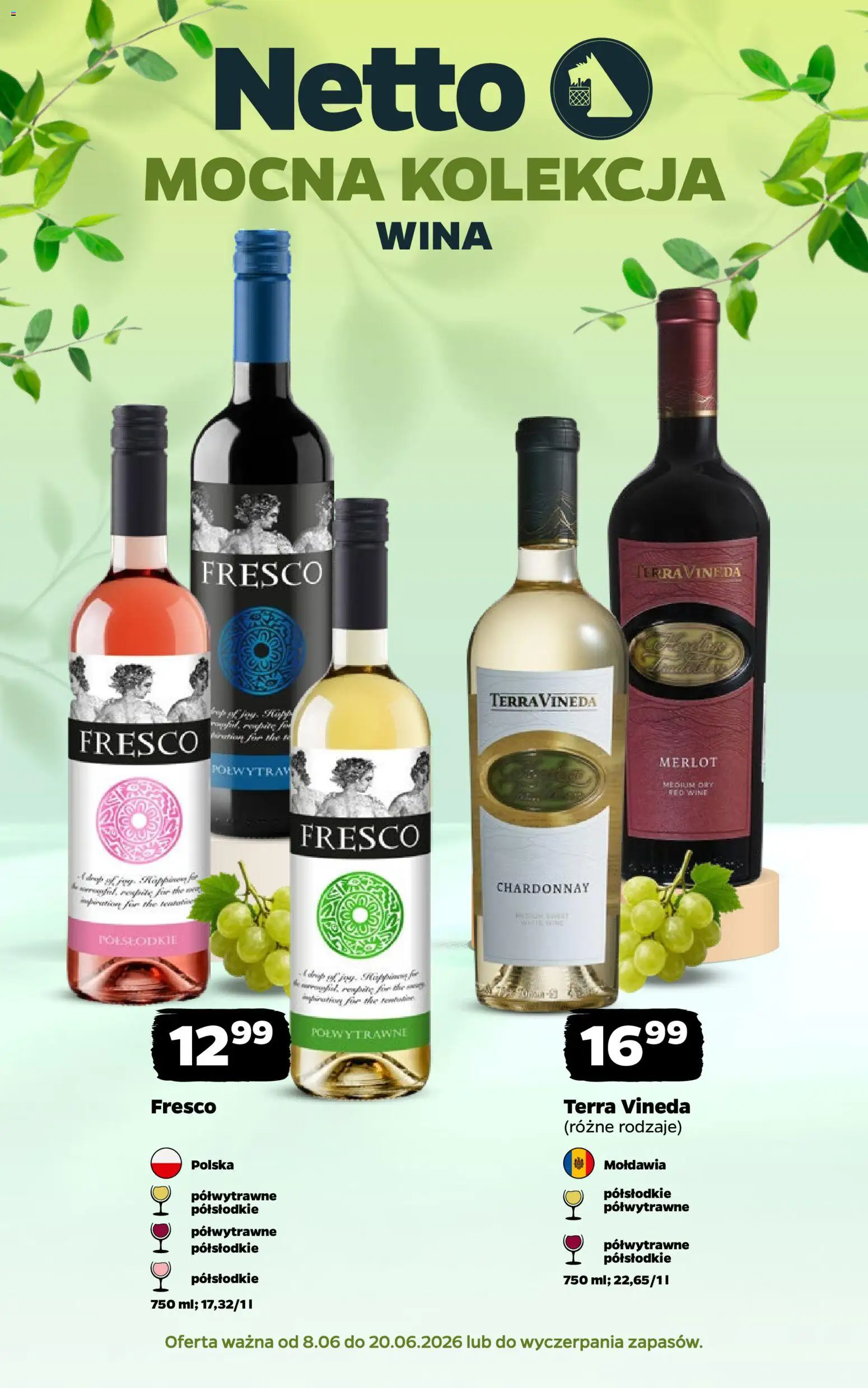 Pogląd gazetki "Netto gazetka - Wina" ze sklepu Netto ważnej od 08.06.2026 - Fresco, Chardonnay, Merlot