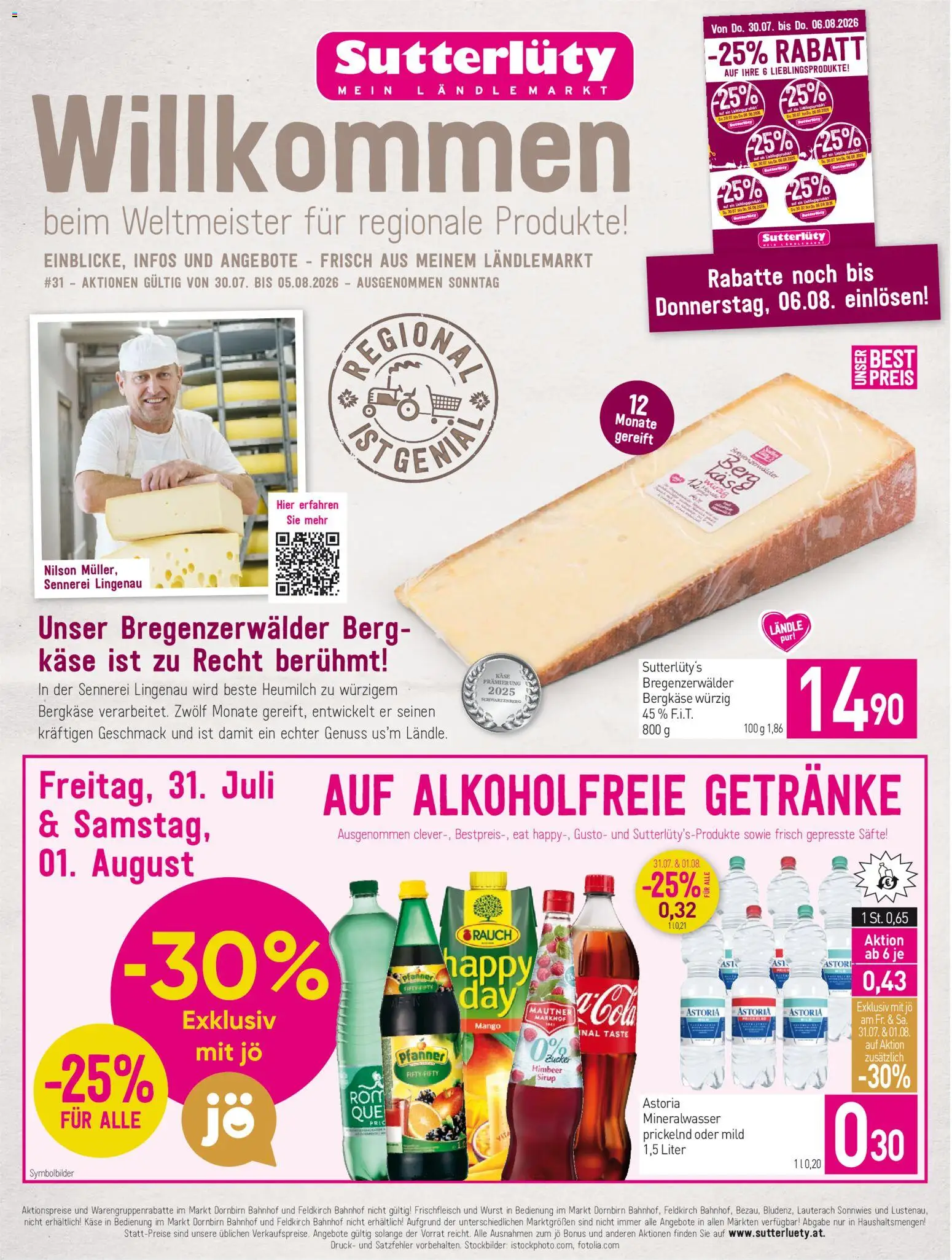 Vorschau der Angebote: Sutterlüty Sutterlüty Flugblatt gültig ab 30.07.2026 - Mango, Wurst, Käse, Getränke, Mineralwasser, Zucker