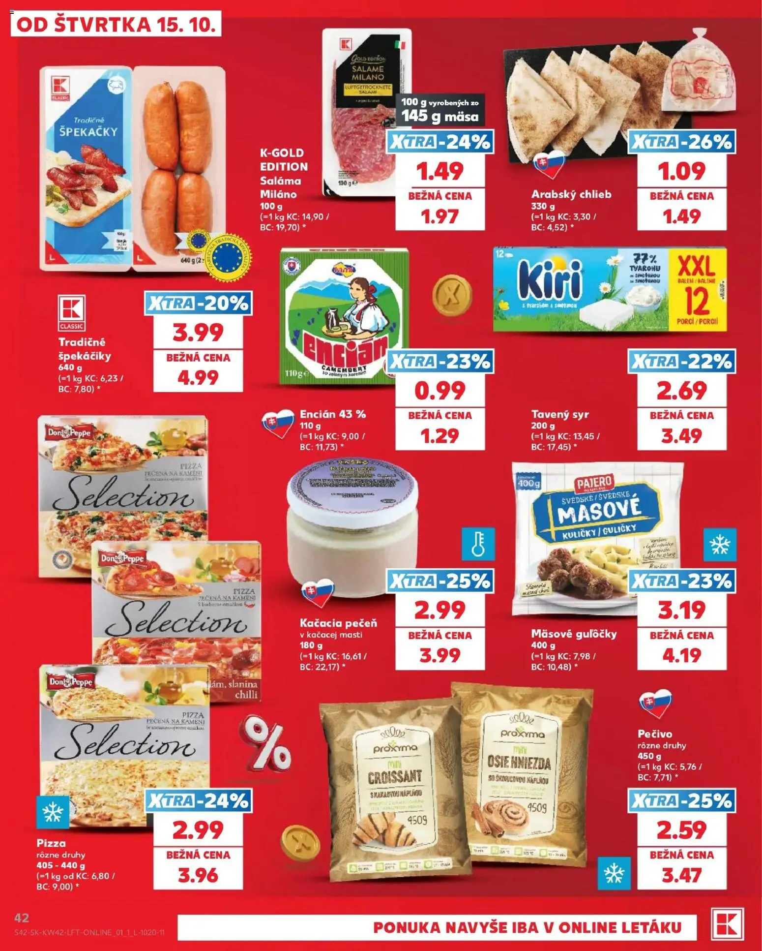 Náhľad Kaufland letáku platného od 15.10.2026 - Syr, Pečeň, Croissant, Camembert, Slanina, Saláma, Tavený syr, Špekáčiky